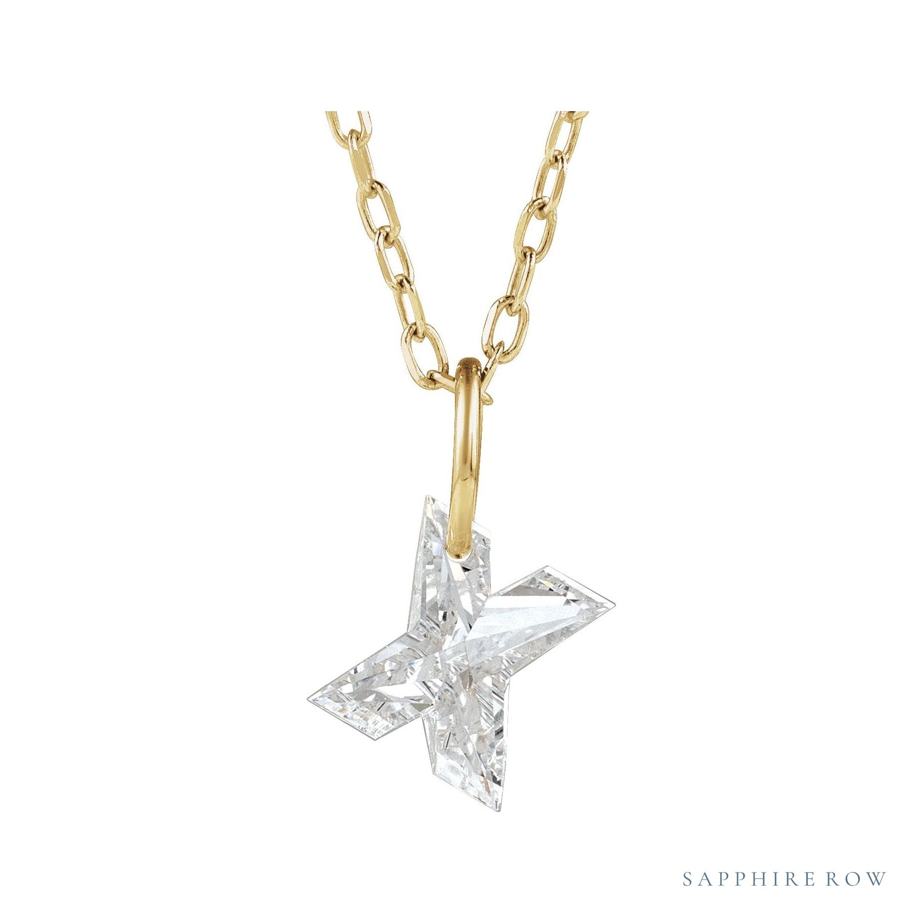 Sapphire Row Lab-Grown Diamond Initial Necklace - X, 14K Yellow Gold