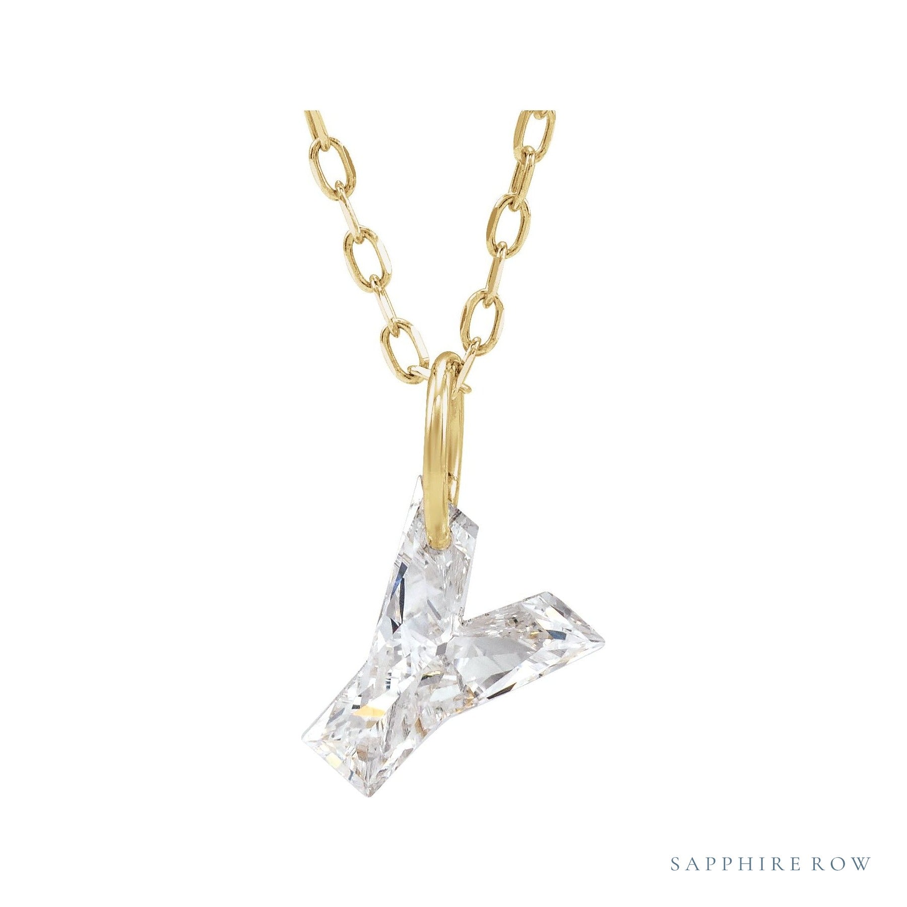 Sapphire Row Lab-Grown Diamond Initial Necklace - Y, 14K Yellow Gold