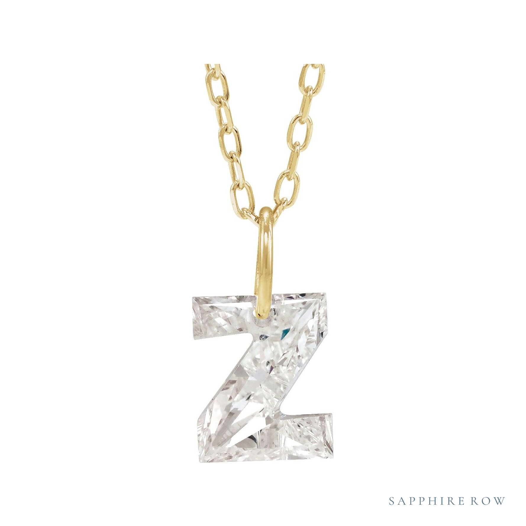 Sapphire Row Lab-Grown Diamond Initial Necklace - Z, 14K Yellow Gold