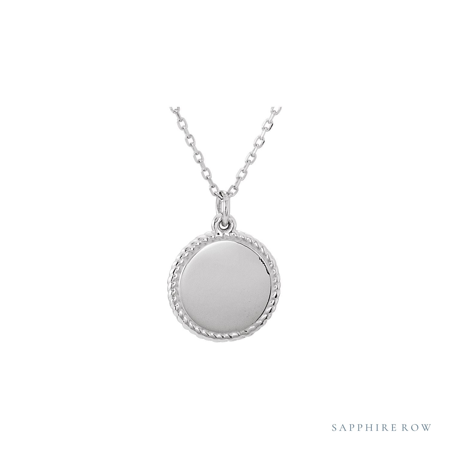 Sapphire Row Engravable Rope Disc Necklace - 14K White Gold