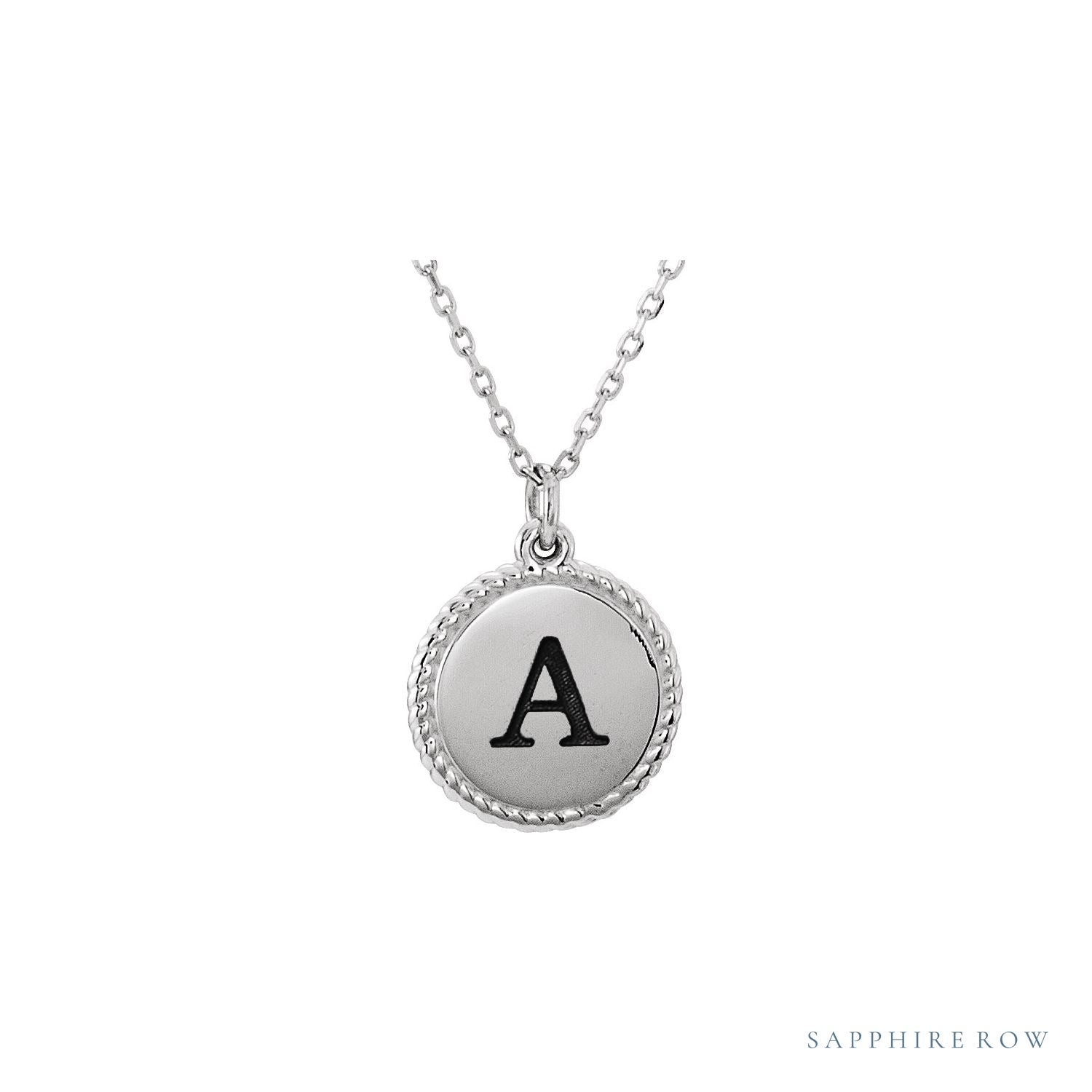 Sapphire Row Engravable Rope Disc Necklace - 14K White Gold (view 3)