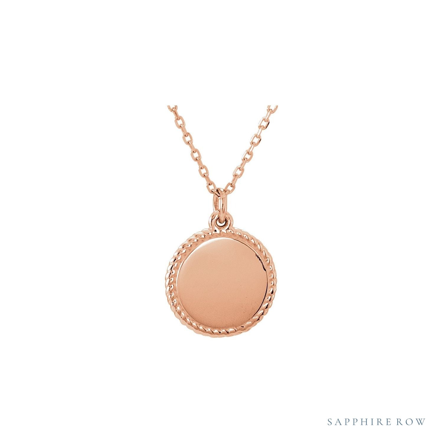 Sapphire Row Engravable Rope Disc Necklace - 14K Rose Gold