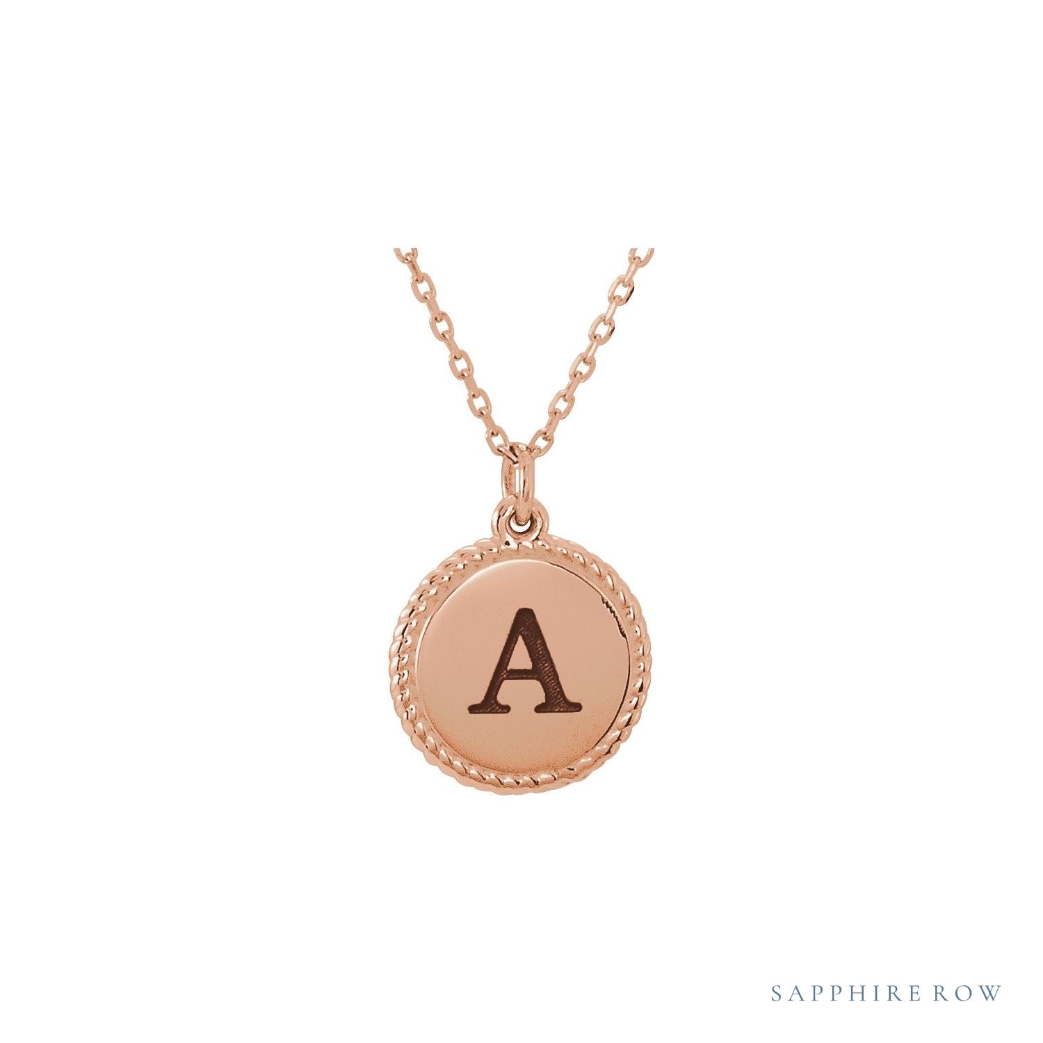 Sapphire Row Engravable Rope Disc Necklace - 14K Rose Gold (view 3)