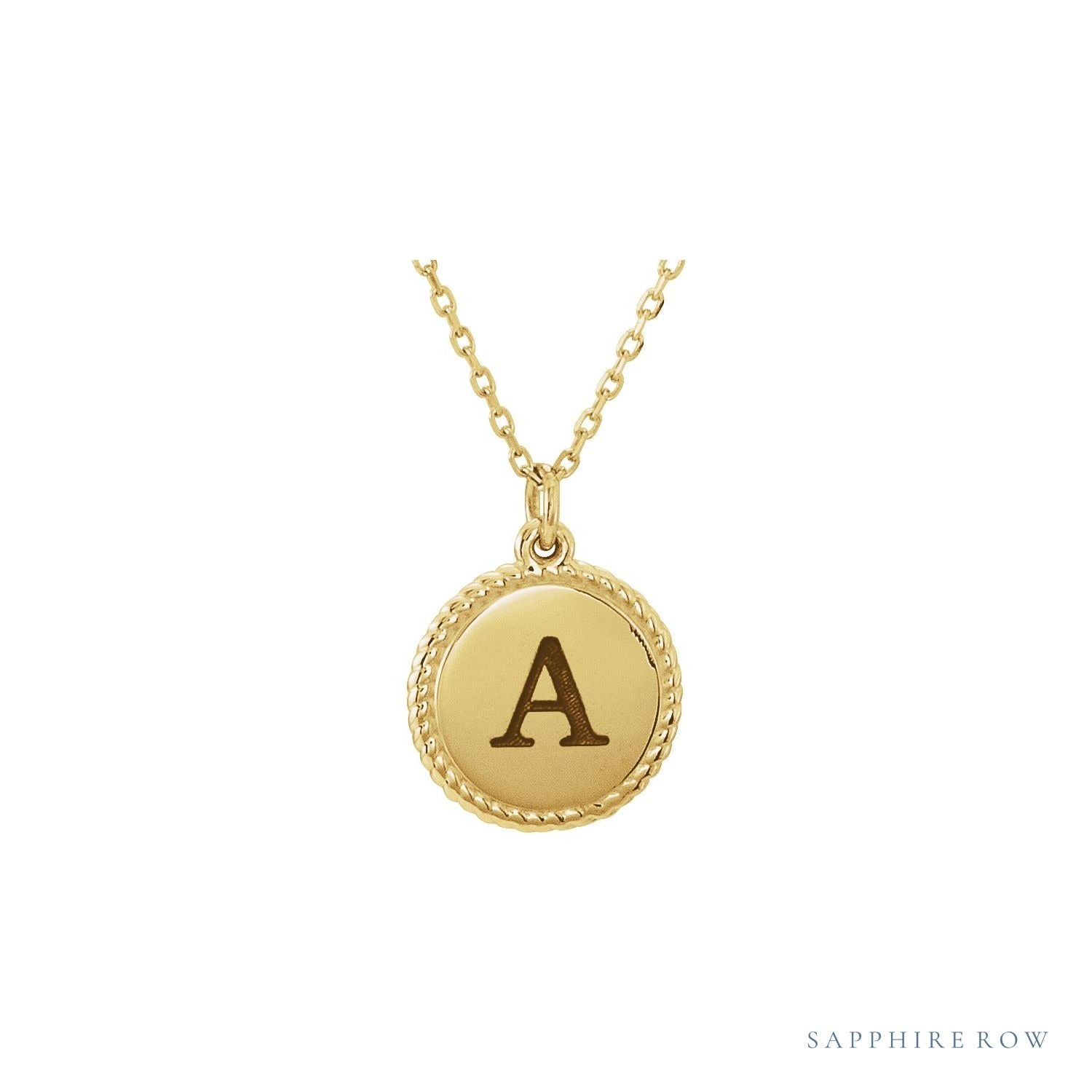 Sapphire Row Engravable Rope Disc Necklace - 14K Yellow Gold (view 3)