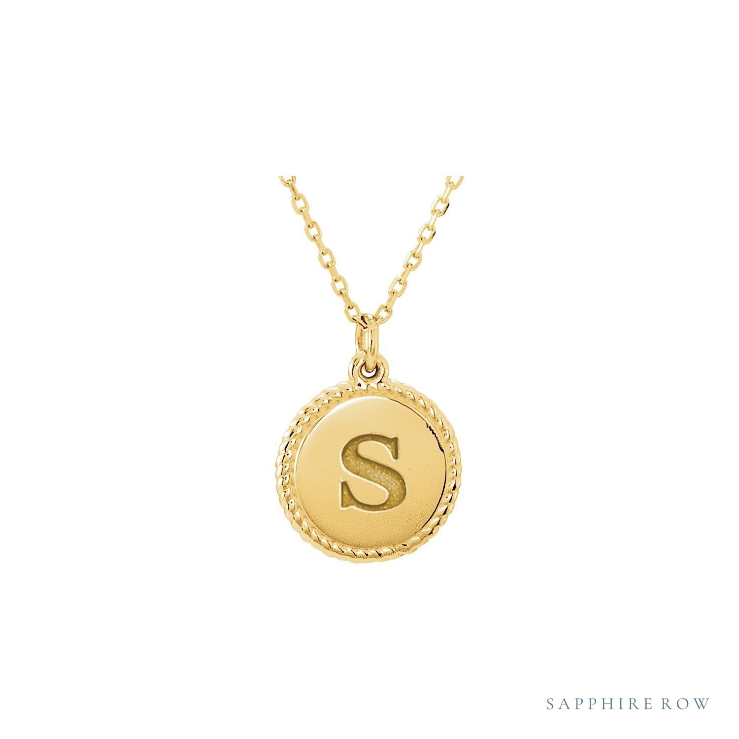 Sapphire Row Engravable Rope Disc Necklace - 14K Yellow Gold (view 4)
