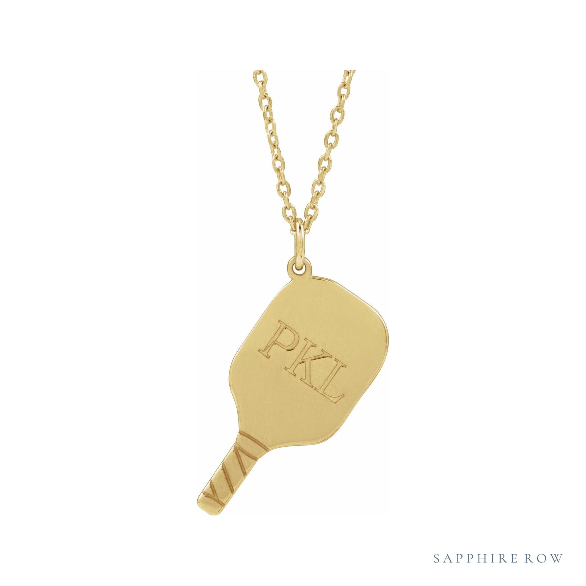 Sapphire Row Engravable Pickleball Paddle Necklace - 14K Yellow Gold (view 3)