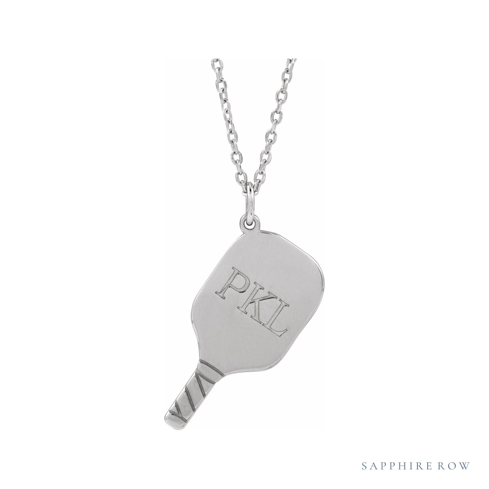 Sapphire Row Engravable Pickleball Paddle Necklace - 14K White Gold (view 3)