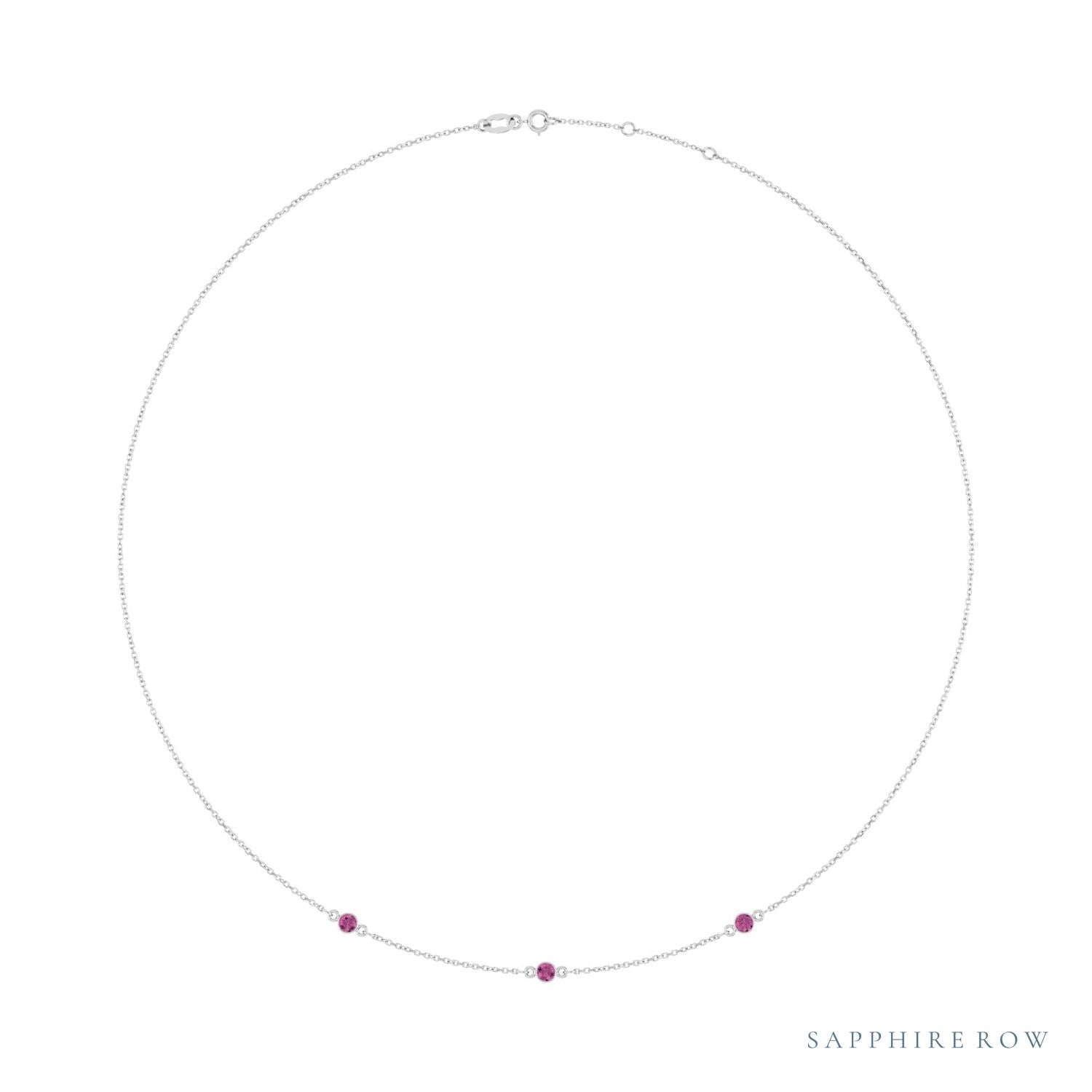 Sapphire Row Natural Gemstone 3-Station Necklace - 10K White Gold, Pink Tourmaline