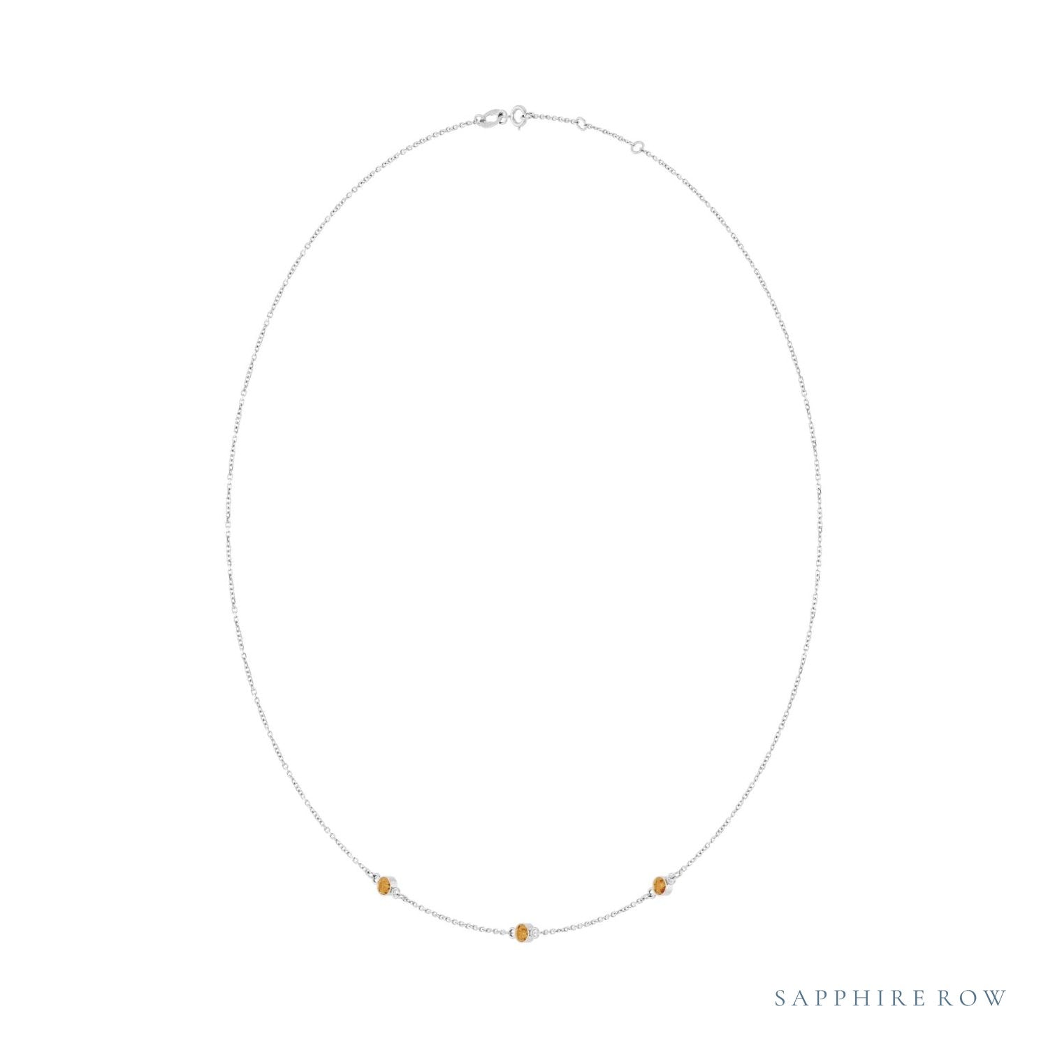 Sapphire Row Natural Gemstone 3-Station Necklace - 10K White Gold, Citrine (view 2)