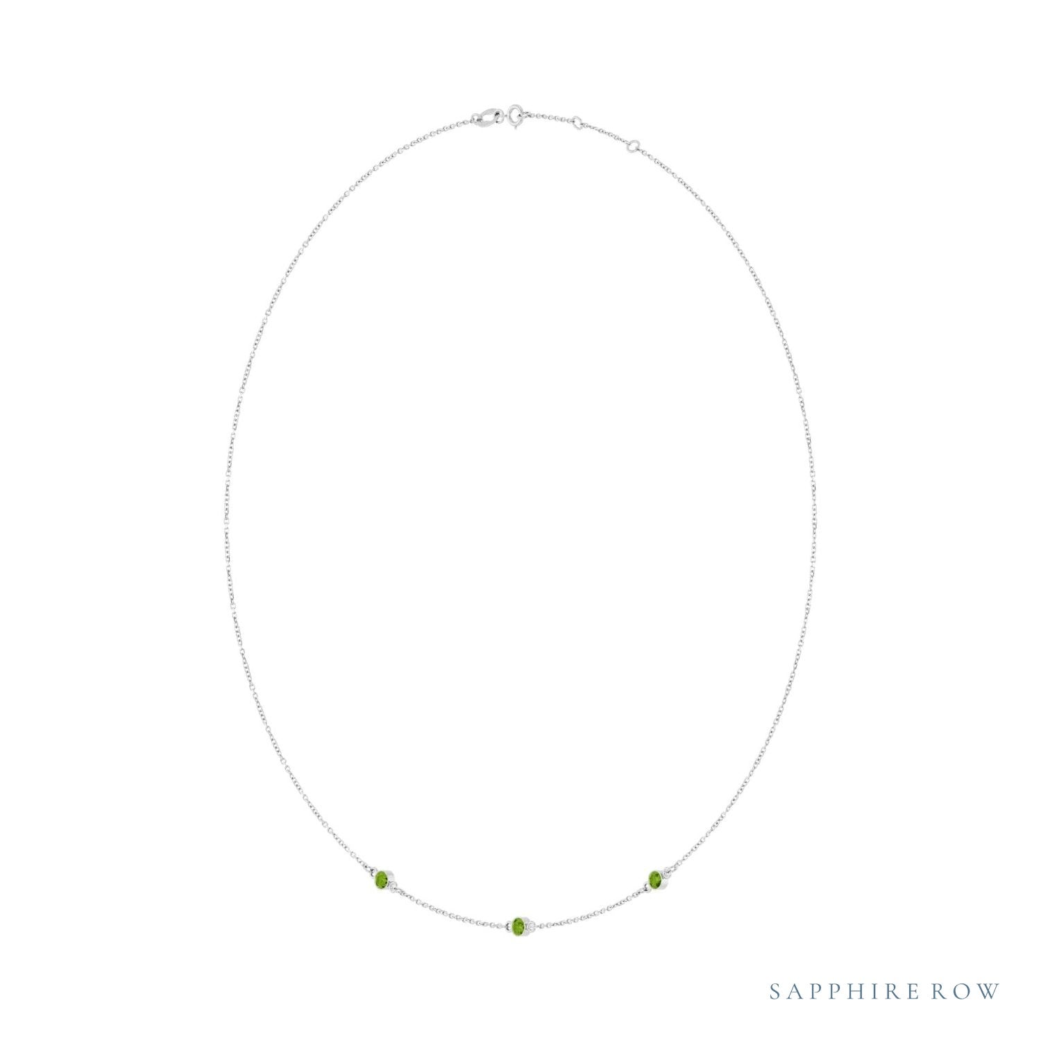 Sapphire Row Natural Gemstone 3-Station Necklace - 10K White Gold, Peridot (view 2)