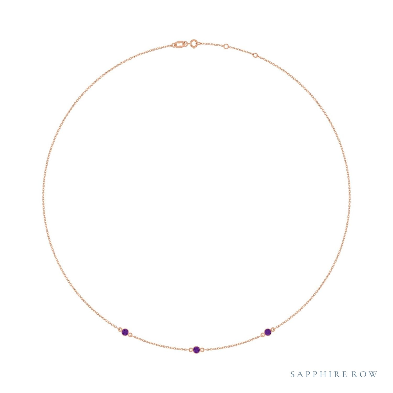 Sapphire Row Natural Gemstone 3-Station Necklace - 14K Rose Gold, Amethyst