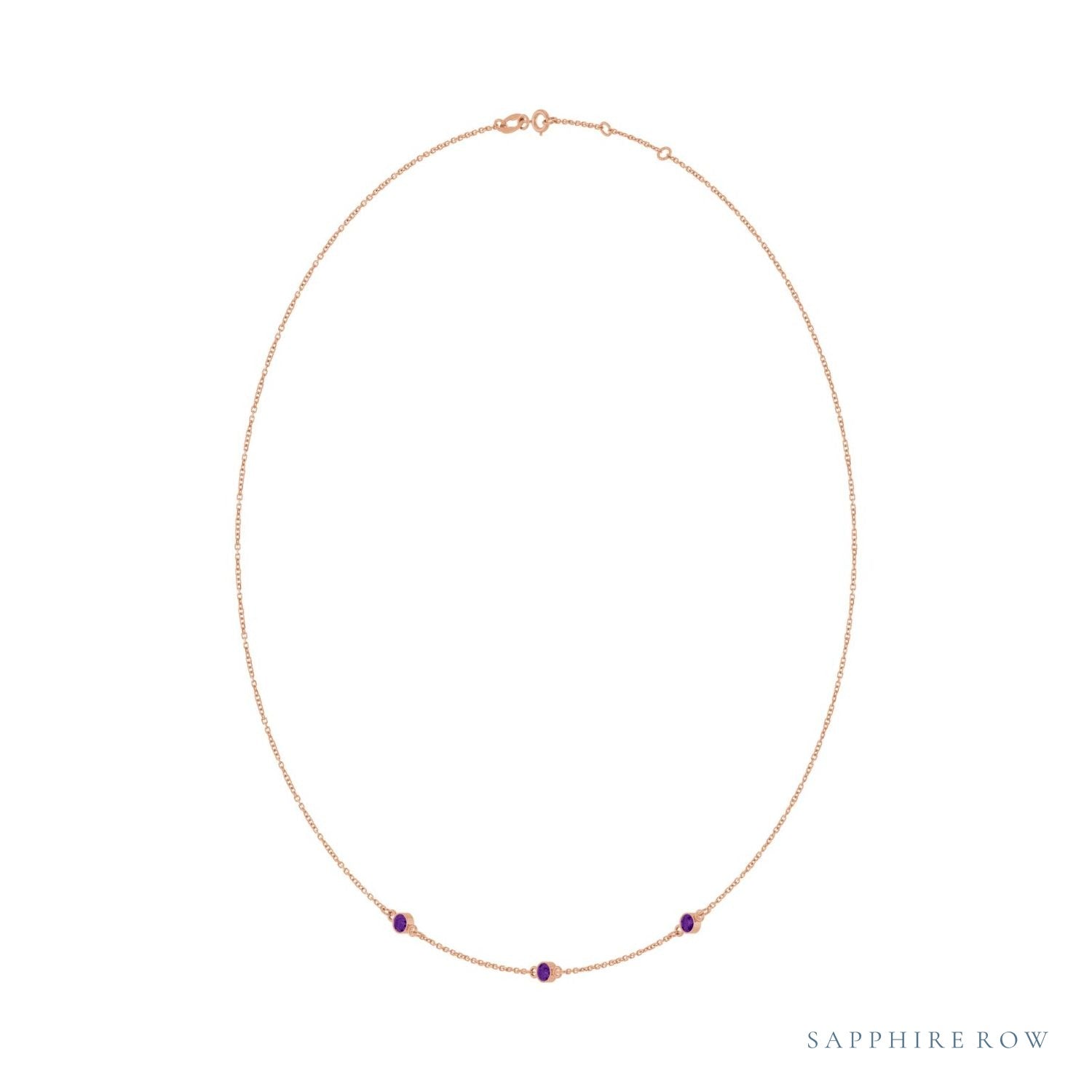 Sapphire Row Natural Gemstone 3-Station Necklace - 14K Rose Gold, Amethyst (view 2)