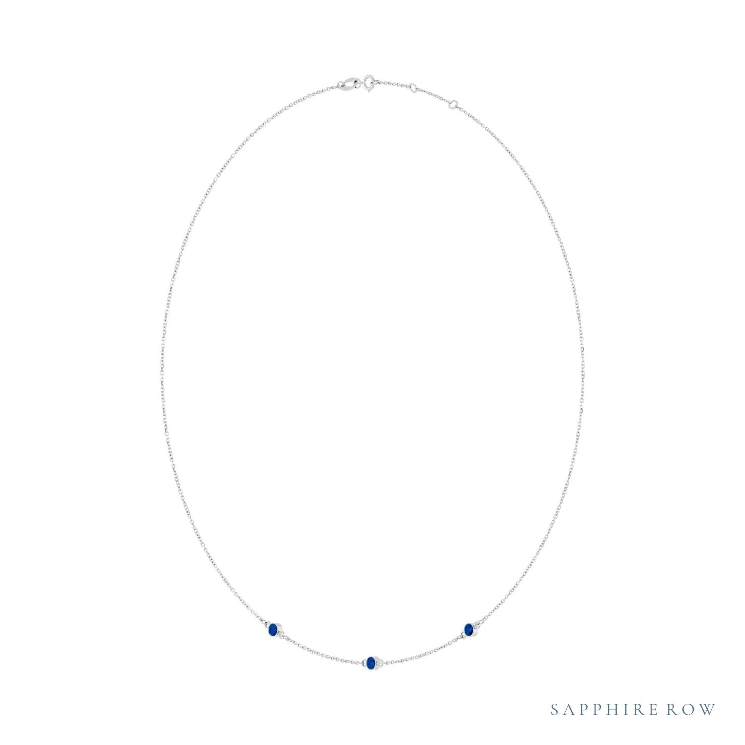 Sapphire Row Natural Gemstone 3-Station Necklace - Platinum, Blue Sapphire (view 2)