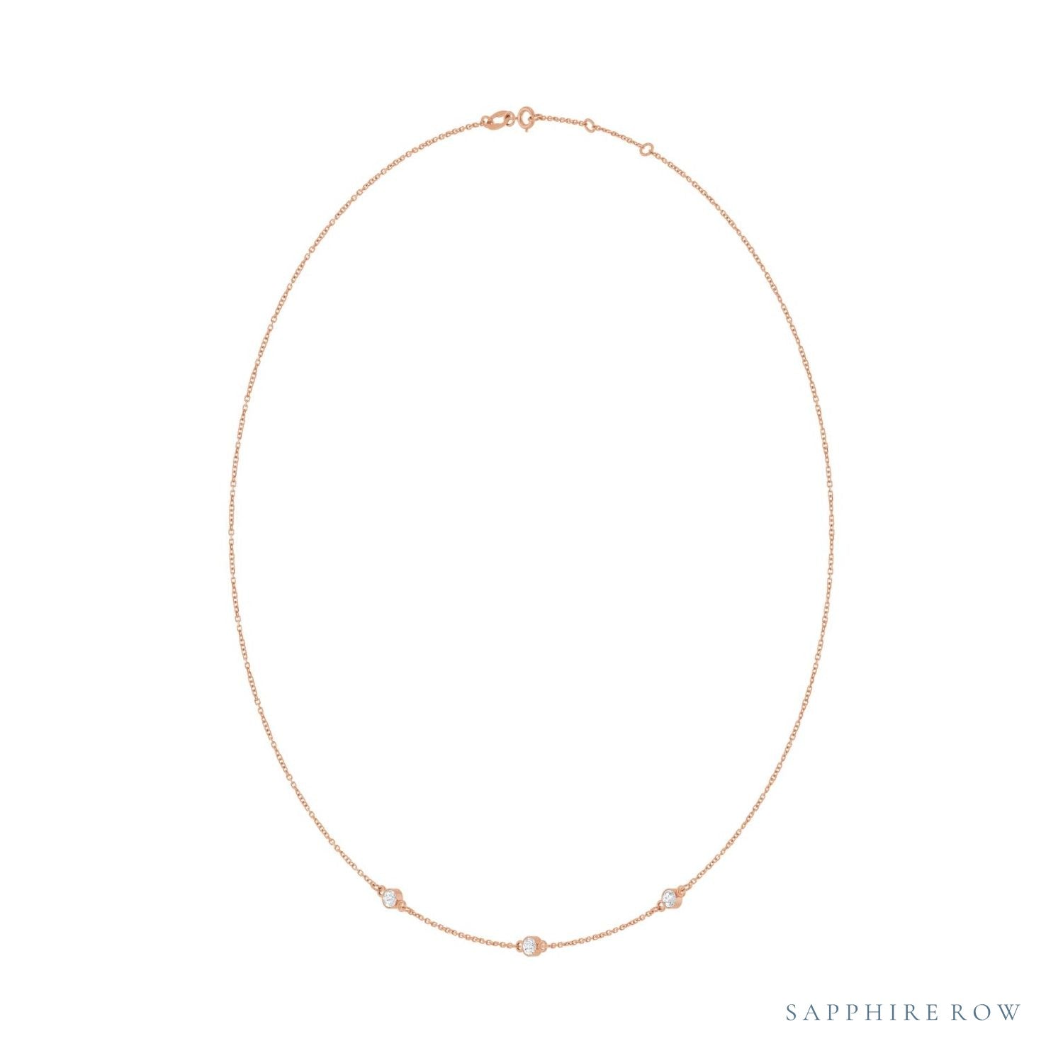 Sapphire Row Natural Gemstone 3-Station Necklace - 14K Rose Gold, Diamond (view 2)