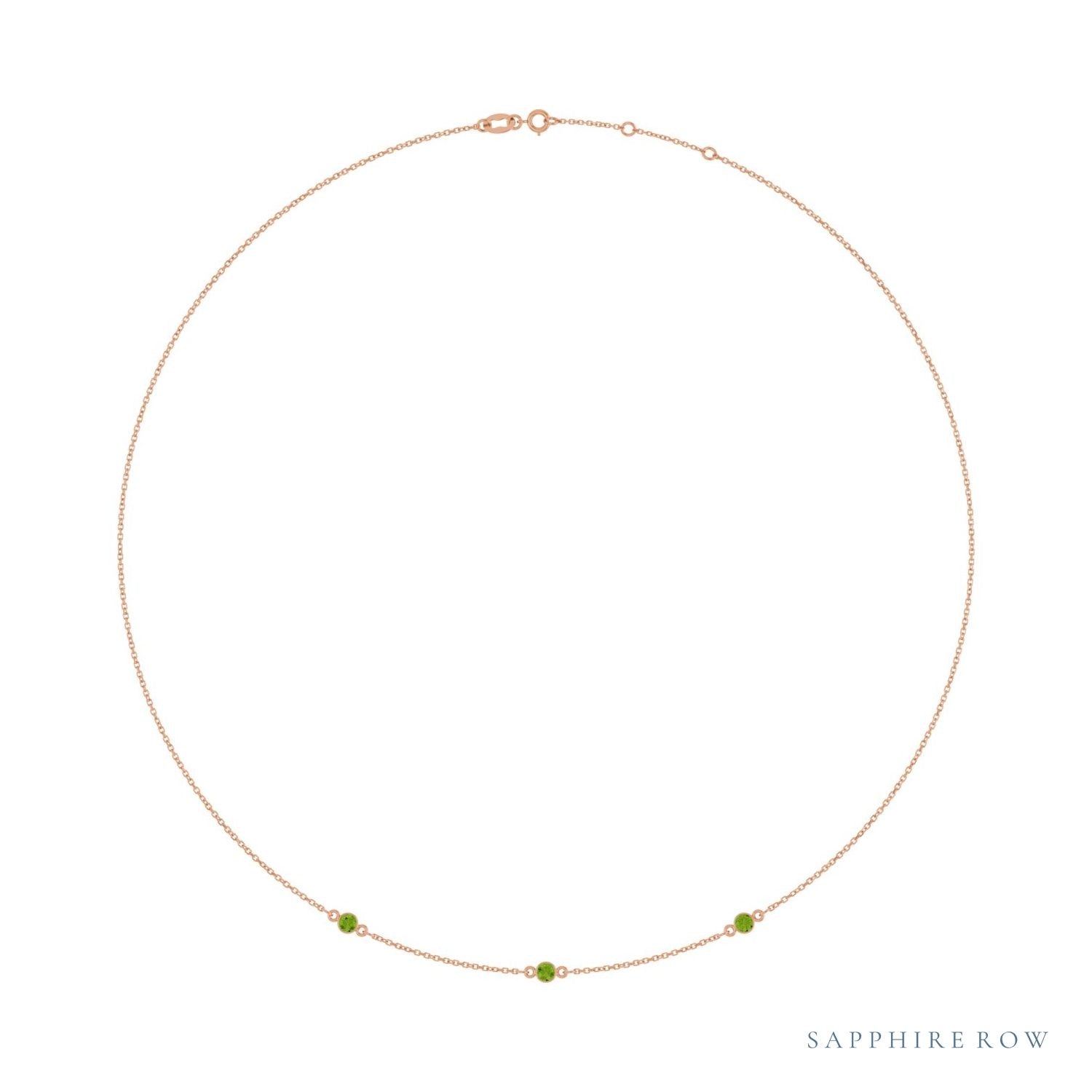 Sapphire Row Natural Gemstone 3-Station Necklace - 14K Rose Gold, Peridot