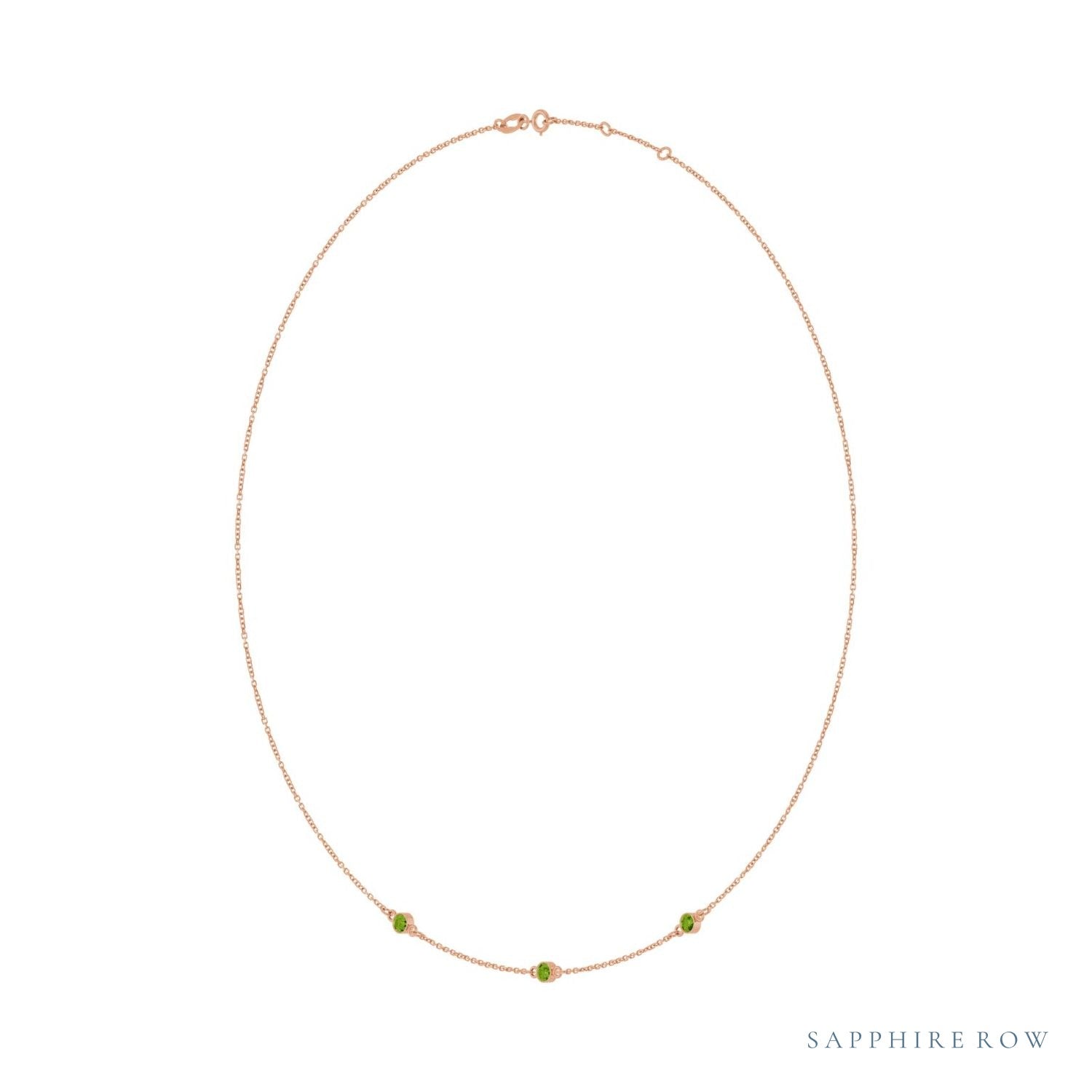 Sapphire Row Natural Gemstone 3-Station Necklace - 14K Rose Gold, Peridot (view 2)