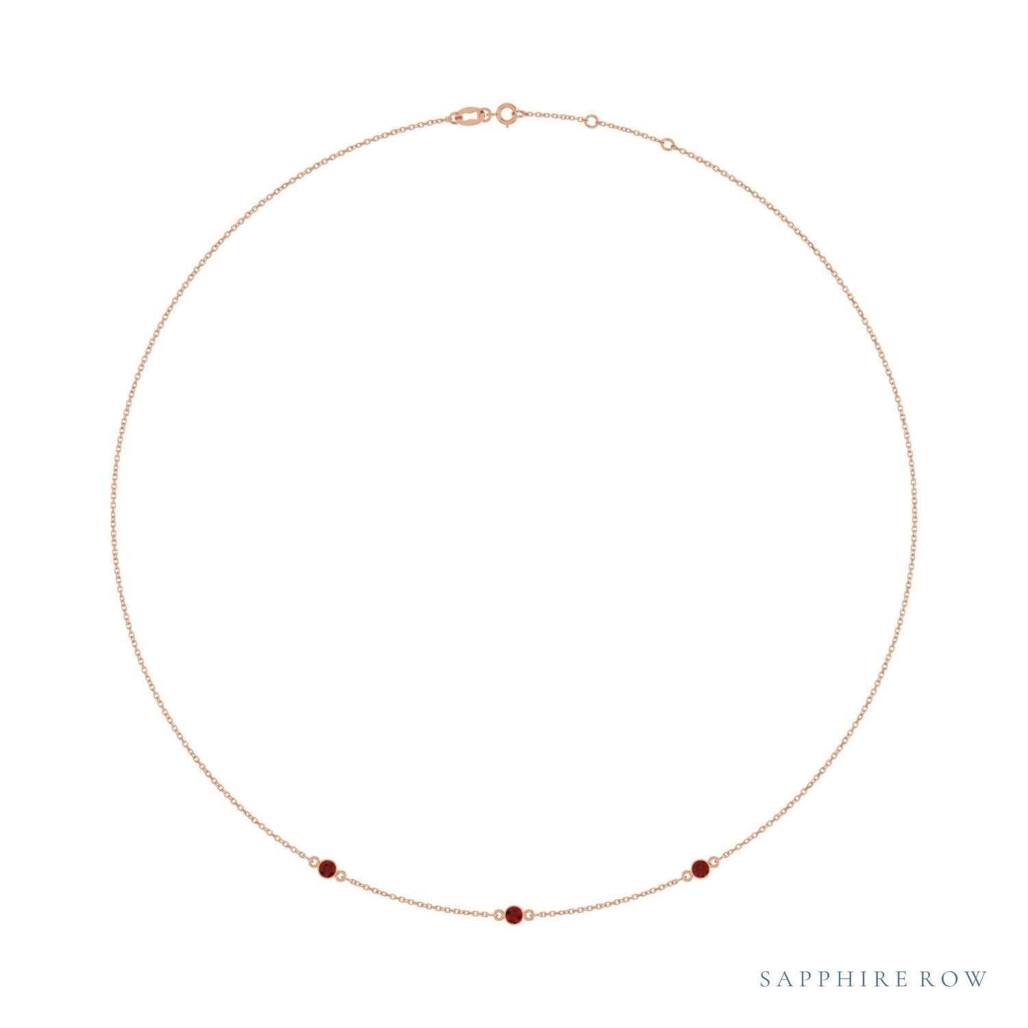Sapphire Row Natural Gemstone 3-Station Necklace - 14K Rose Gold, Mozambique Garnet