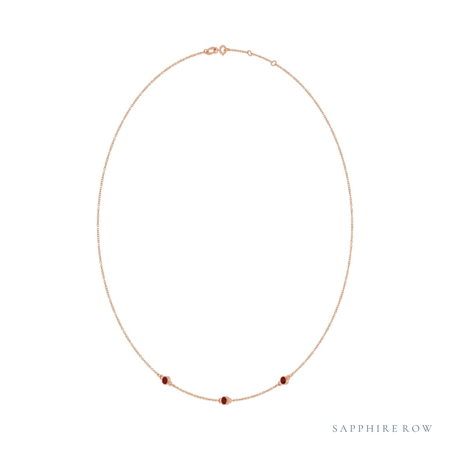 Sapphire Row Natural Gemstone 3-Station Necklace - 14K Rose Gold, Mozambique Garnet (view 2)