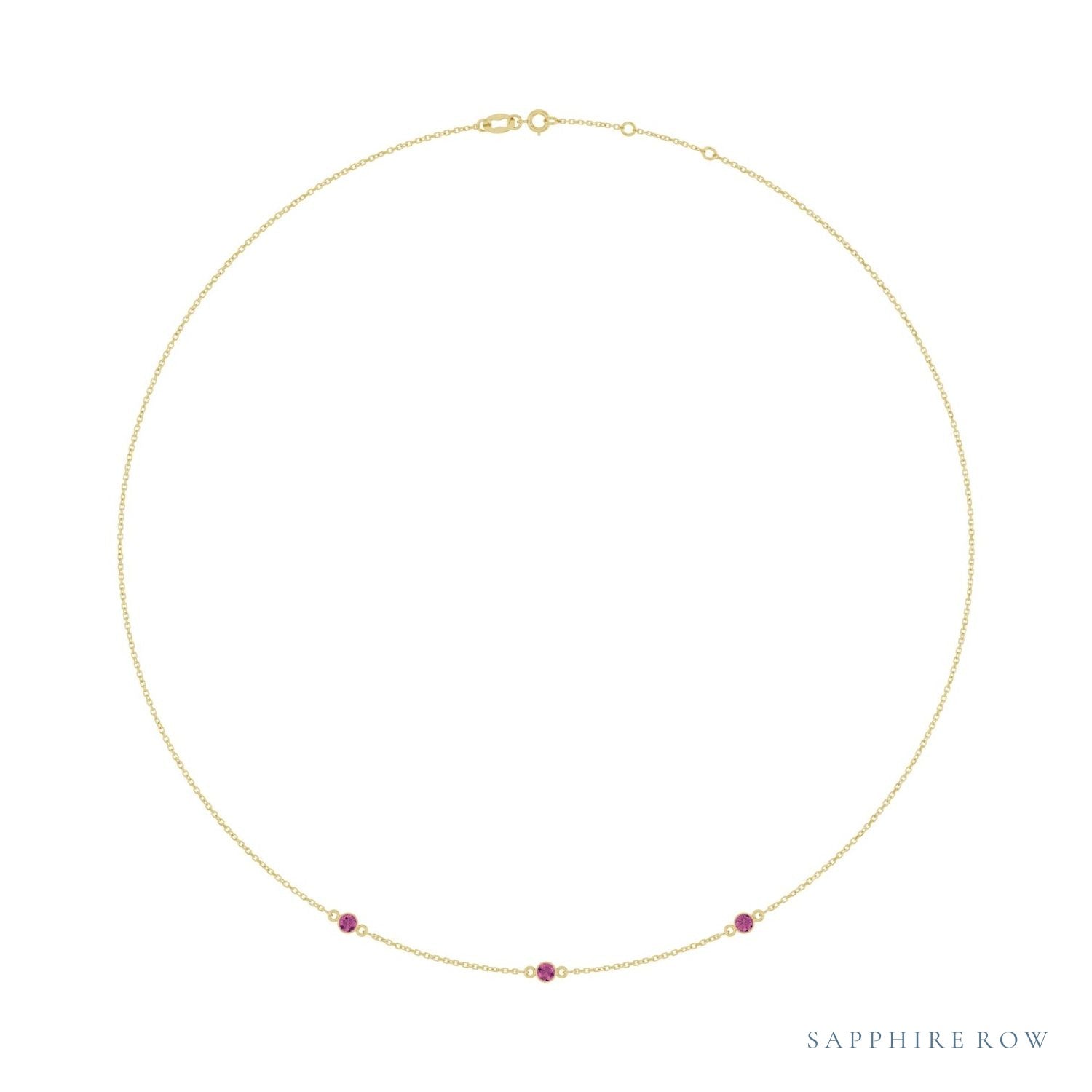 Sapphire Row Natural Gemstone 3-Station Necklace - 14K Yellow Gold, Pink Tourmaline