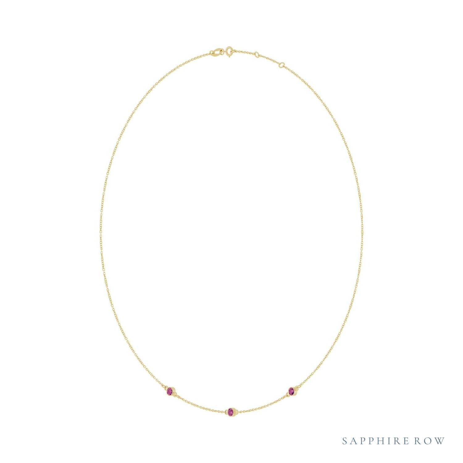 Sapphire Row Natural Gemstone 3-Station Necklace - 14K Yellow Gold, Pink Tourmaline (view 2)