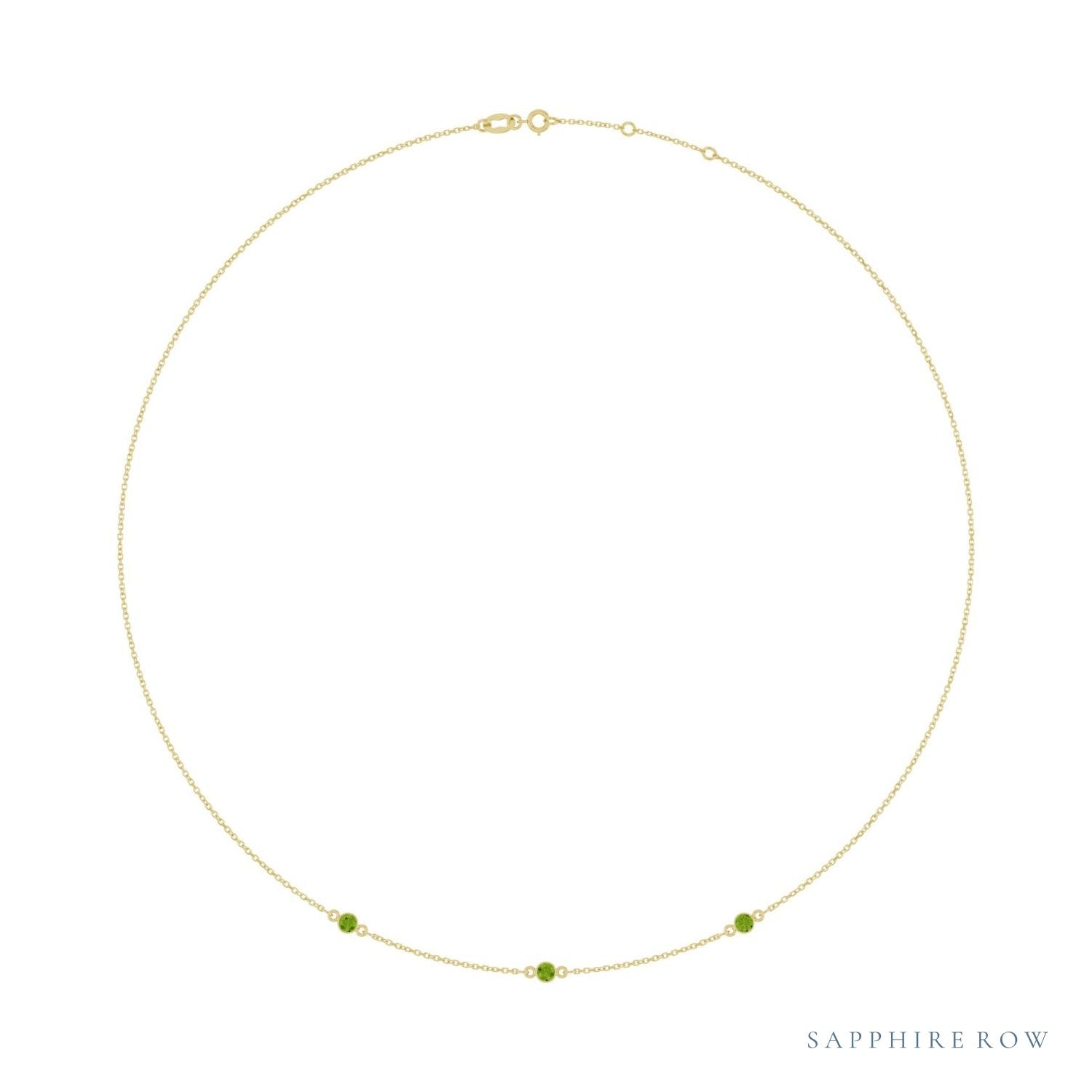 Sapphire Row Natural Gemstone 3-Station Necklace - 10K Yellow Gold, Peridot
