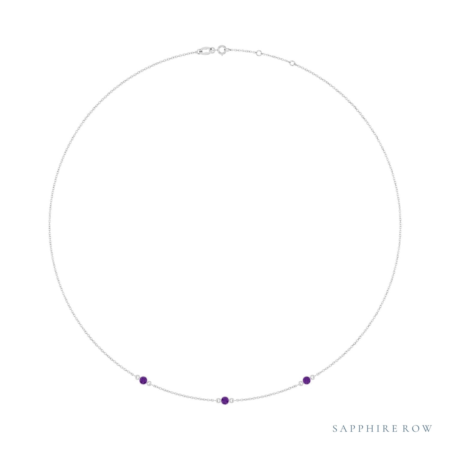 Sapphire Row Natural Gemstone 3-Station Necklace - 14K White Gold, Amethyst