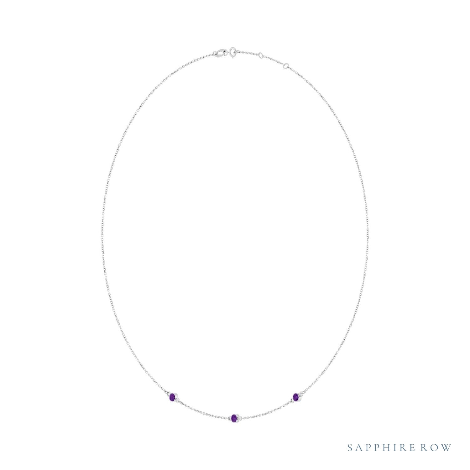 Sapphire Row Natural Gemstone 3-Station Necklace - 14K White Gold, Amethyst (view 2)
