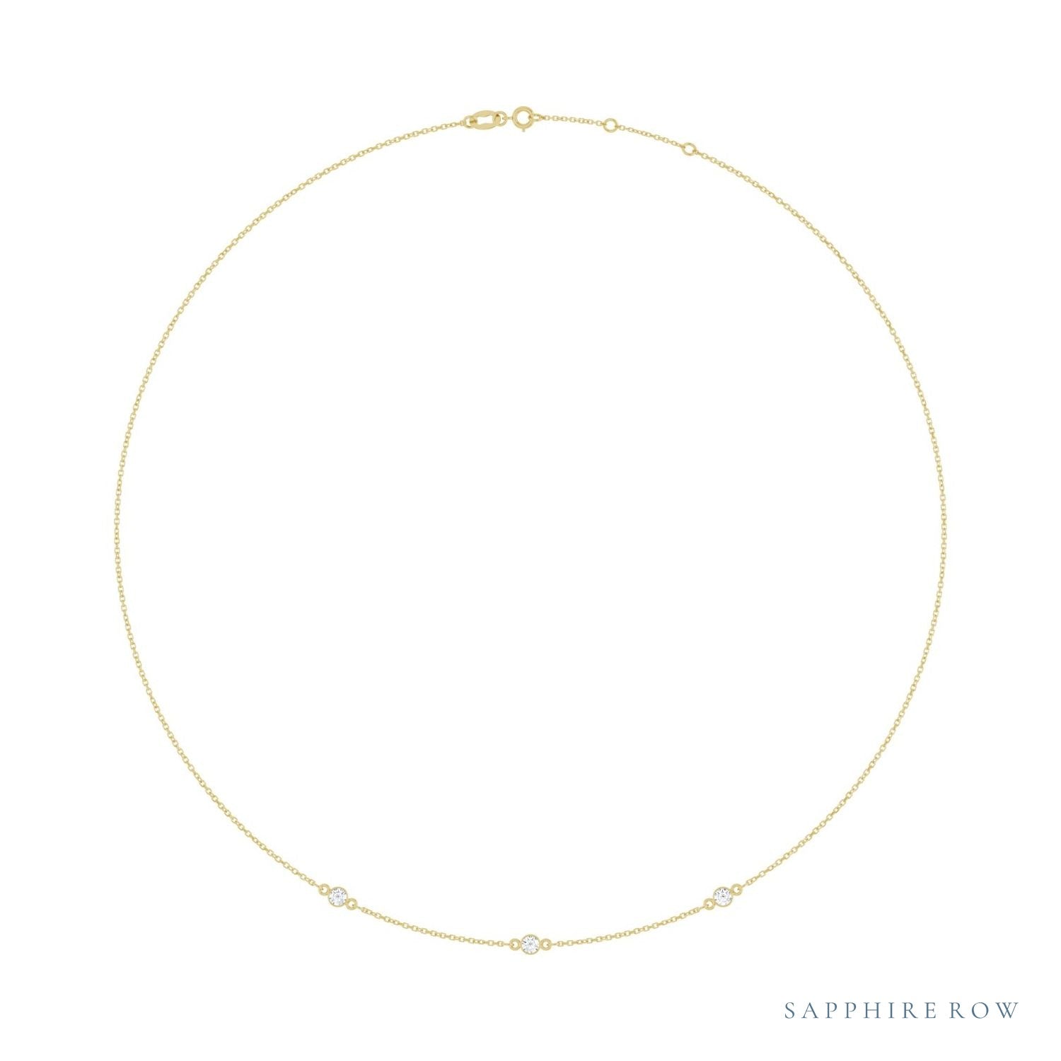 Sapphire Row Natural Gemstone 3-Station Necklace - 14K Yellow Gold, Diamond