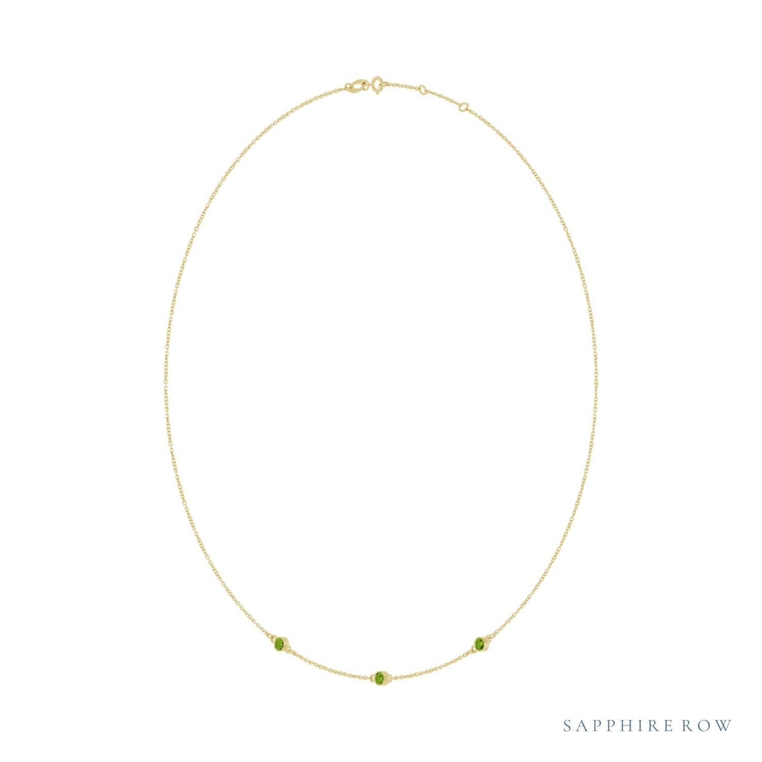 Sapphire Row Natural Gemstone 3-Station Necklace - 14K Yellow Gold, Peridot (view 2)