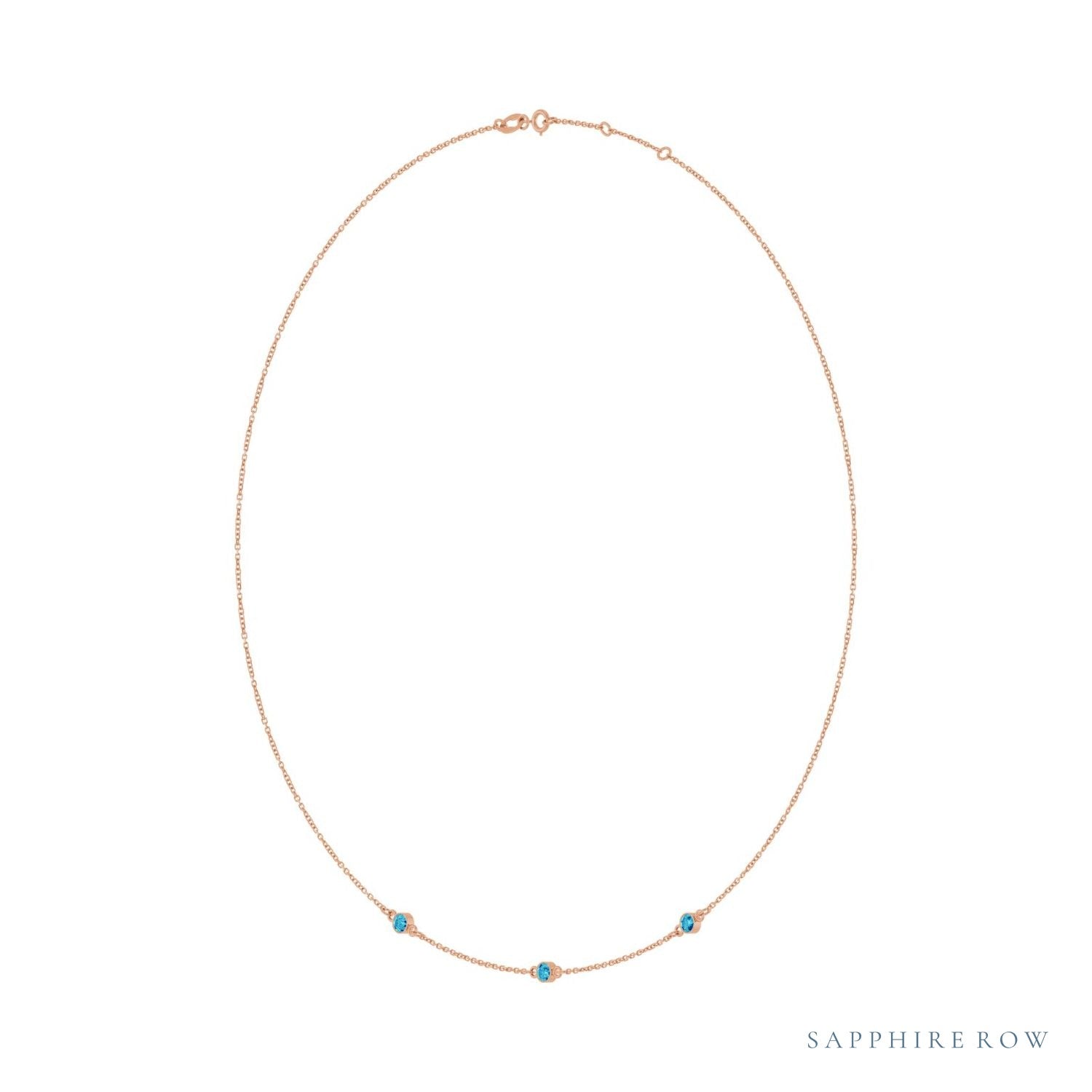 Sapphire Row Natural Gemstone 3-Station Necklace - 14K Rose Gold, Blue Zircon (view 2)