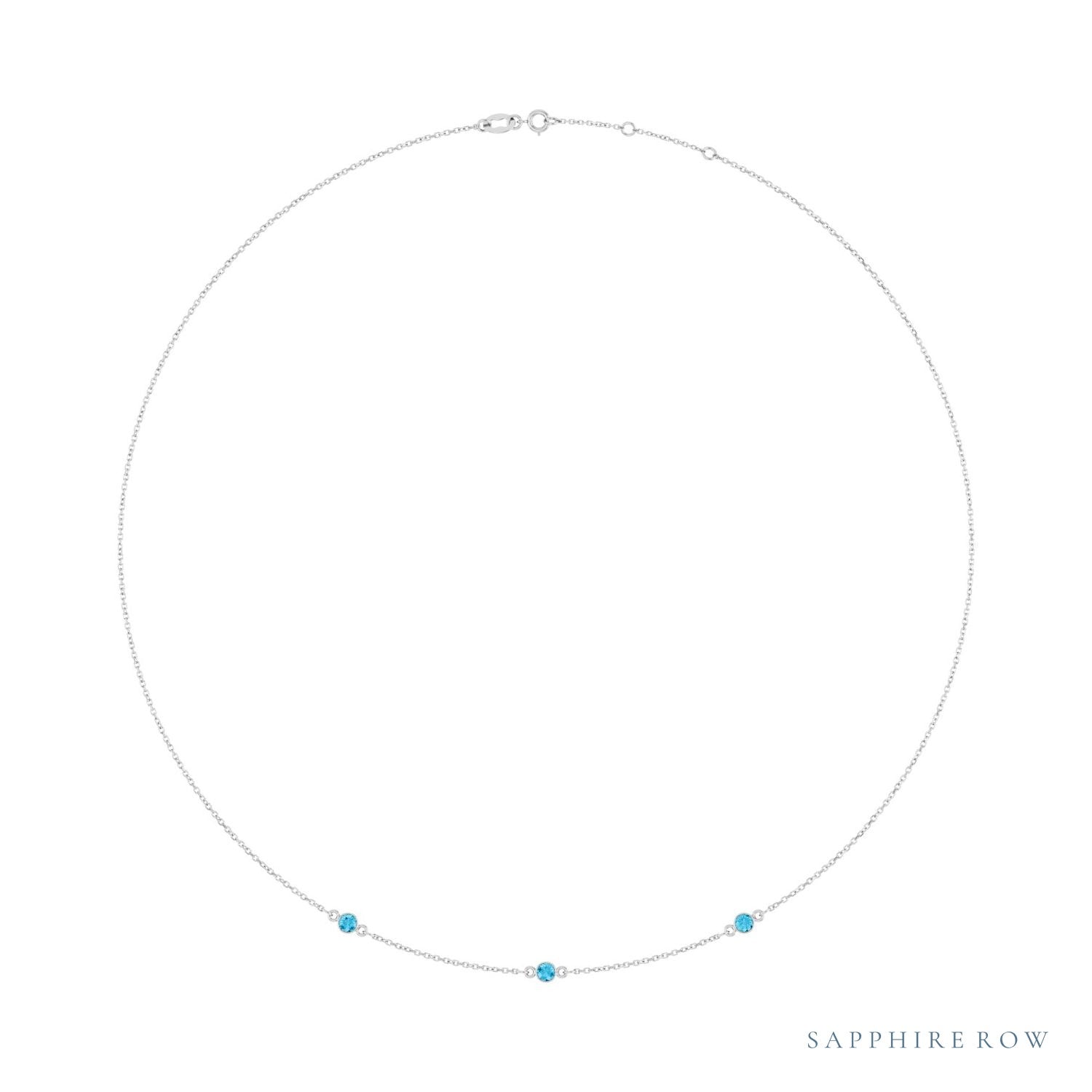 Sapphire Row Natural Gemstone 3-Station Necklace - 14K White Gold, Aquamarine