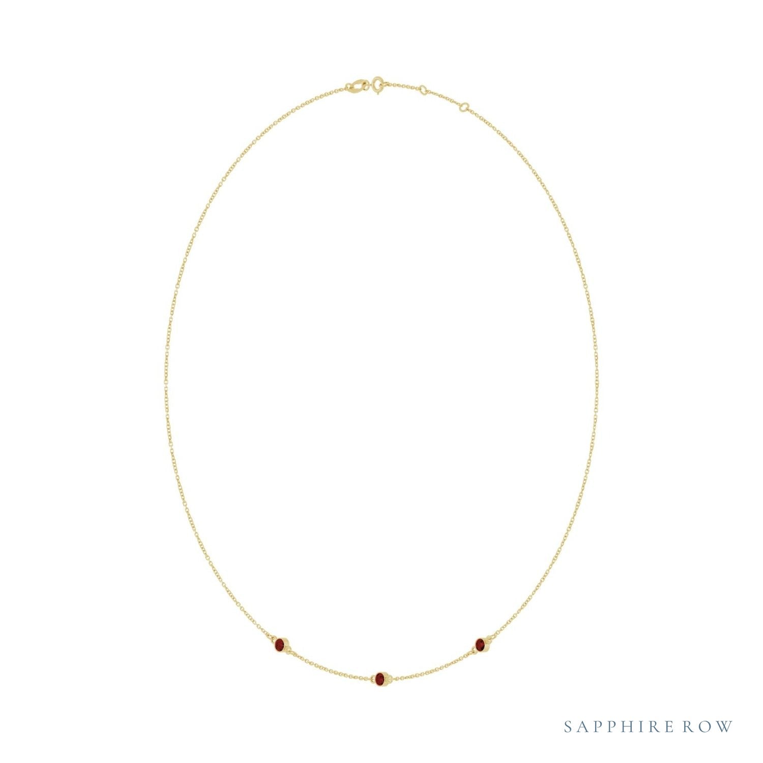 Sapphire Row Natural Gemstone 3-Station Necklace - 14K Yellow Gold, Mozambique Garnet (view 2)