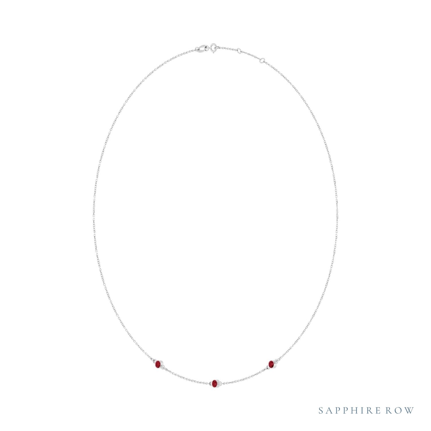 Sapphire Row Natural Gemstone 3-Station Necklace - 14K White Gold, Ruby (view 2)