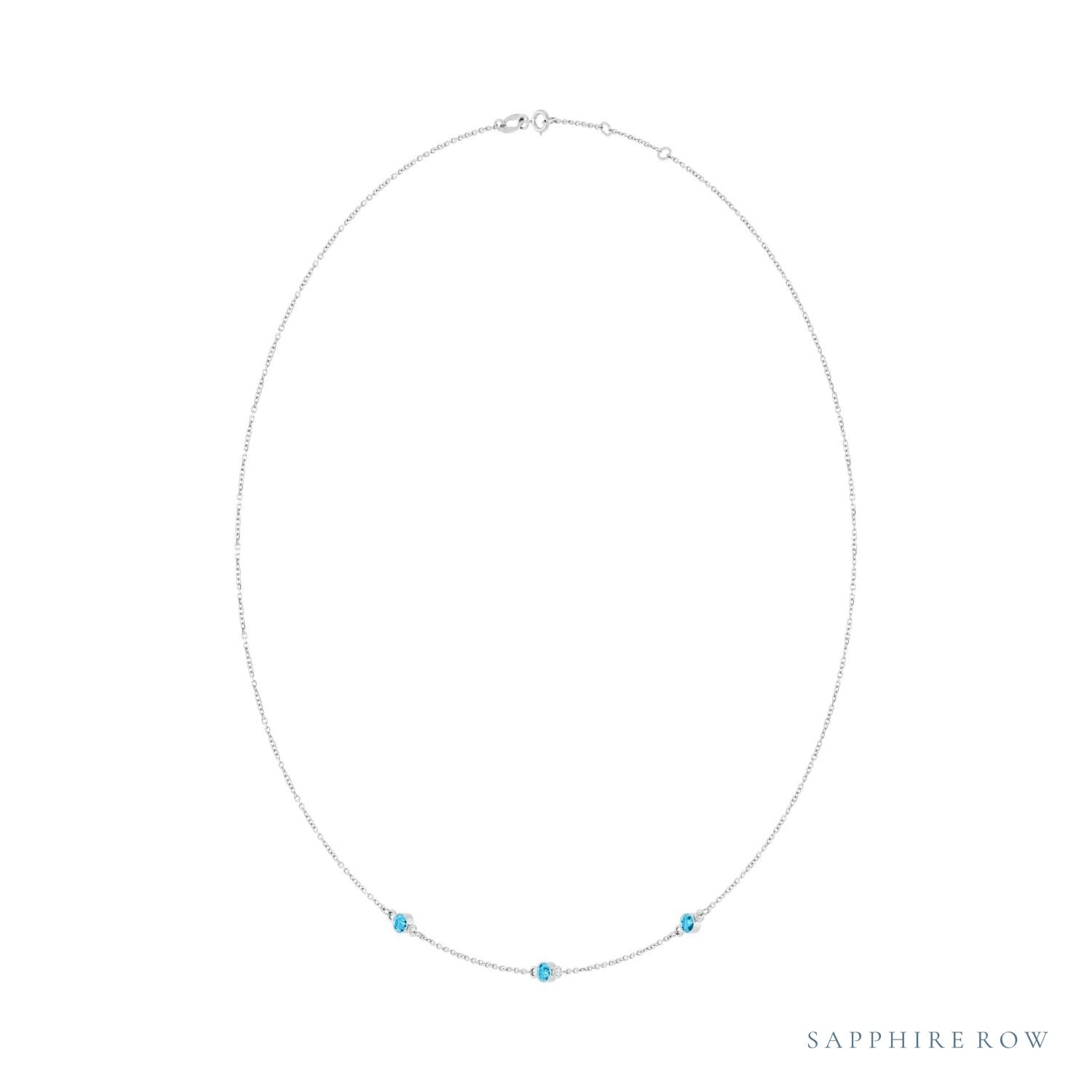 Sapphire Row Natural Gemstone 3-Station Necklace - Platinum, Aquamarine (view 2)