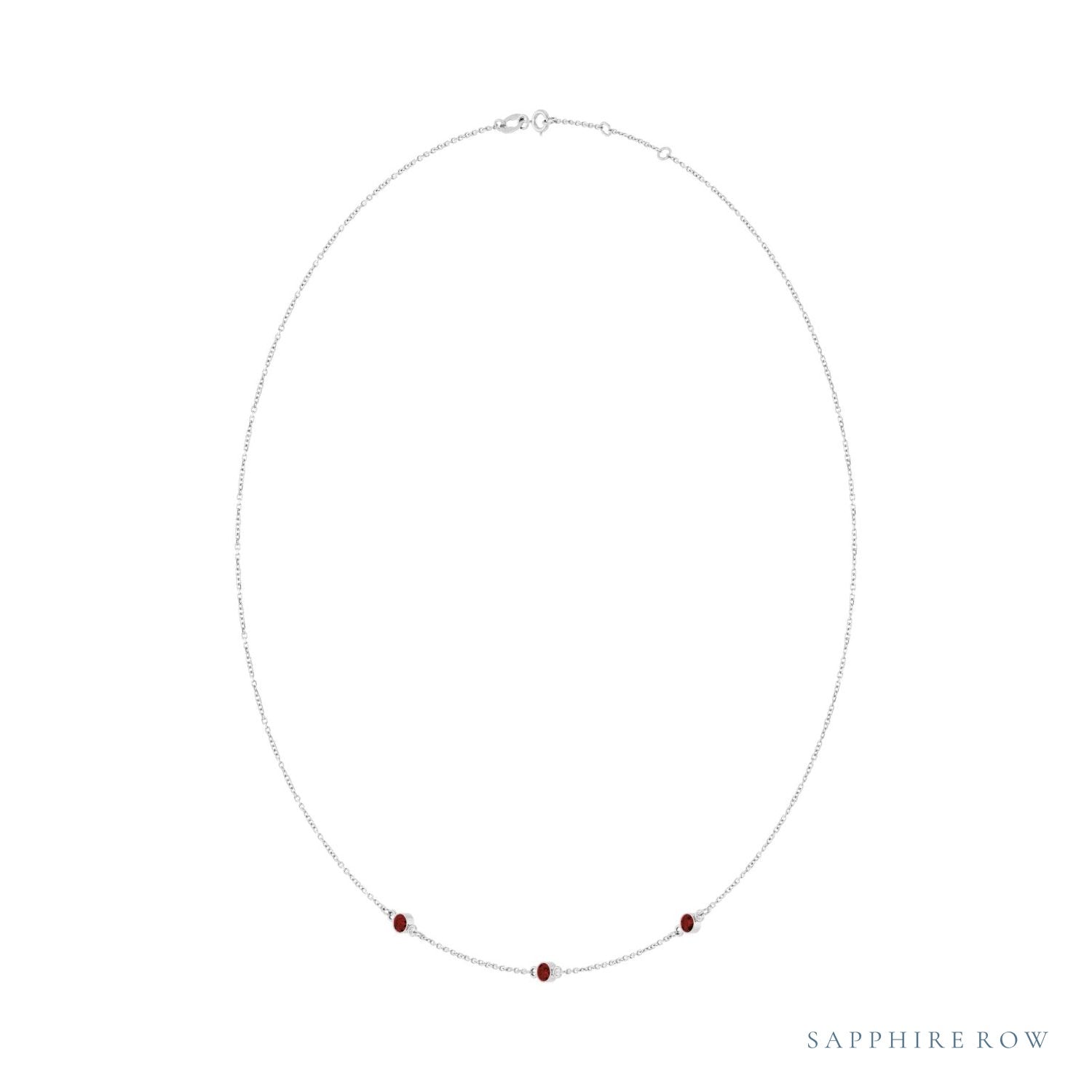 Sapphire Row Natural Gemstone 3-Station Necklace - 14K White Gold, Mozambique Garnet (view 2)