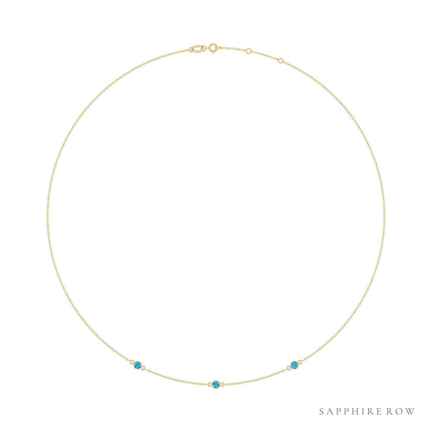 Sapphire Row Natural Gemstone 3-Station Necklace - 10K Yellow Gold, Blue Zircon