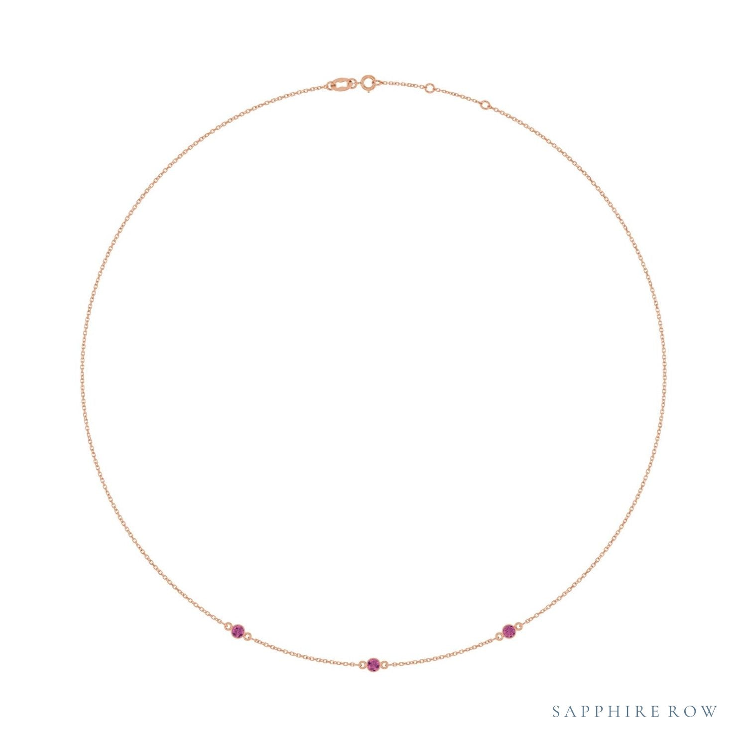 Sapphire Row Natural Gemstone 3-Station Necklace - 14K Rose Gold, Pink Tourmaline