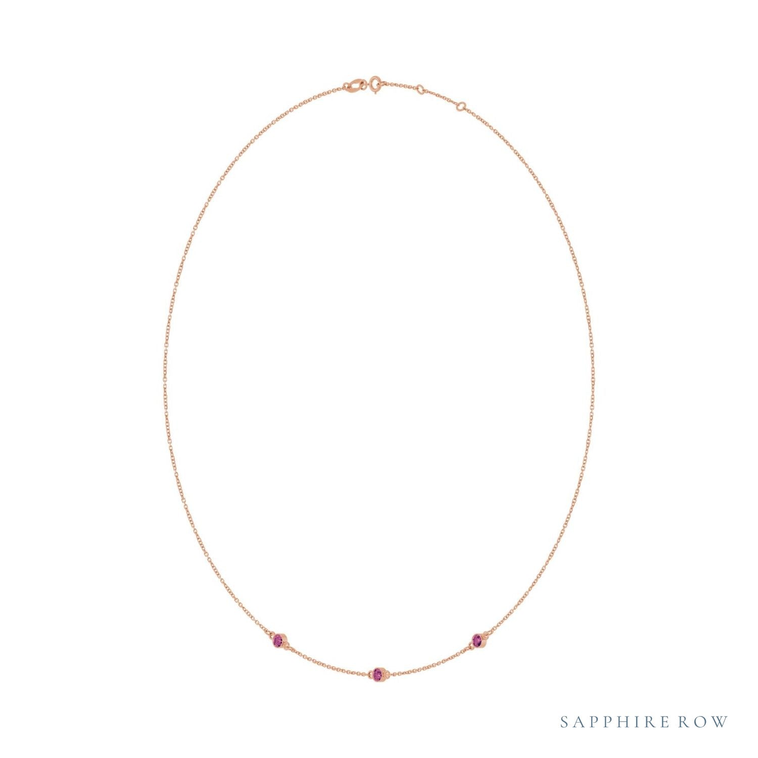 Sapphire Row Natural Gemstone 3-Station Necklace - 14K Rose Gold, Pink Tourmaline (view 2)