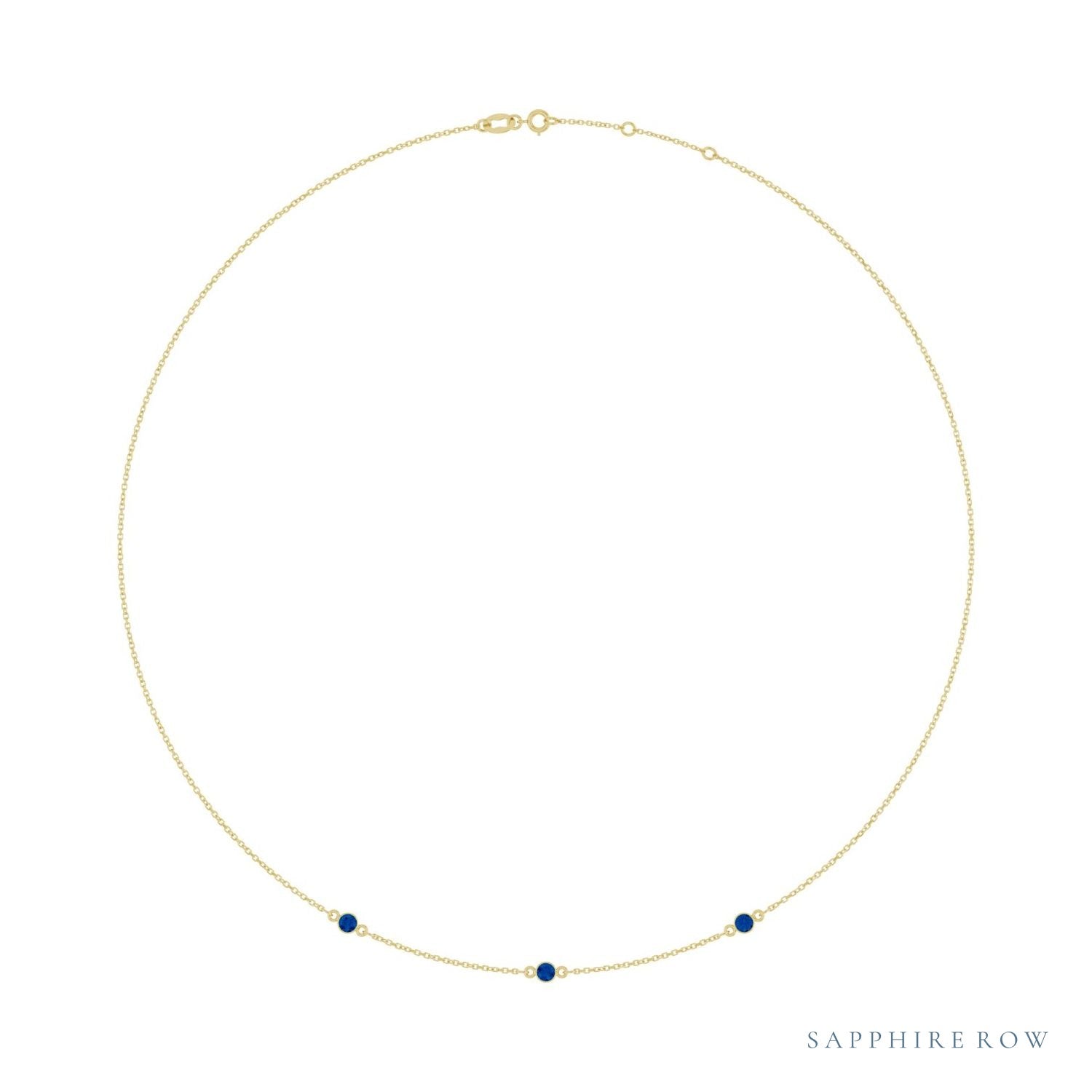 Sapphire Row Natural Gemstone 3-Station Necklace - 14K Yellow Gold, Blue Sapphire