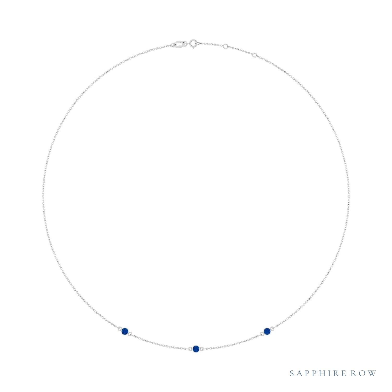 Sapphire Row Natural Gemstone 3-Station Necklace - 14K White Gold, Blue Sapphire