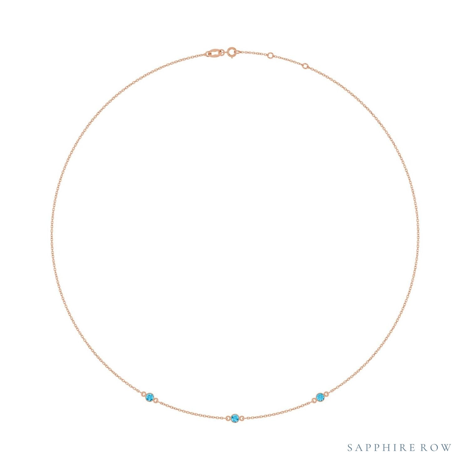 Sapphire Row Natural Gemstone 3-Station Necklace - 14K Rose Gold, Aquamarine