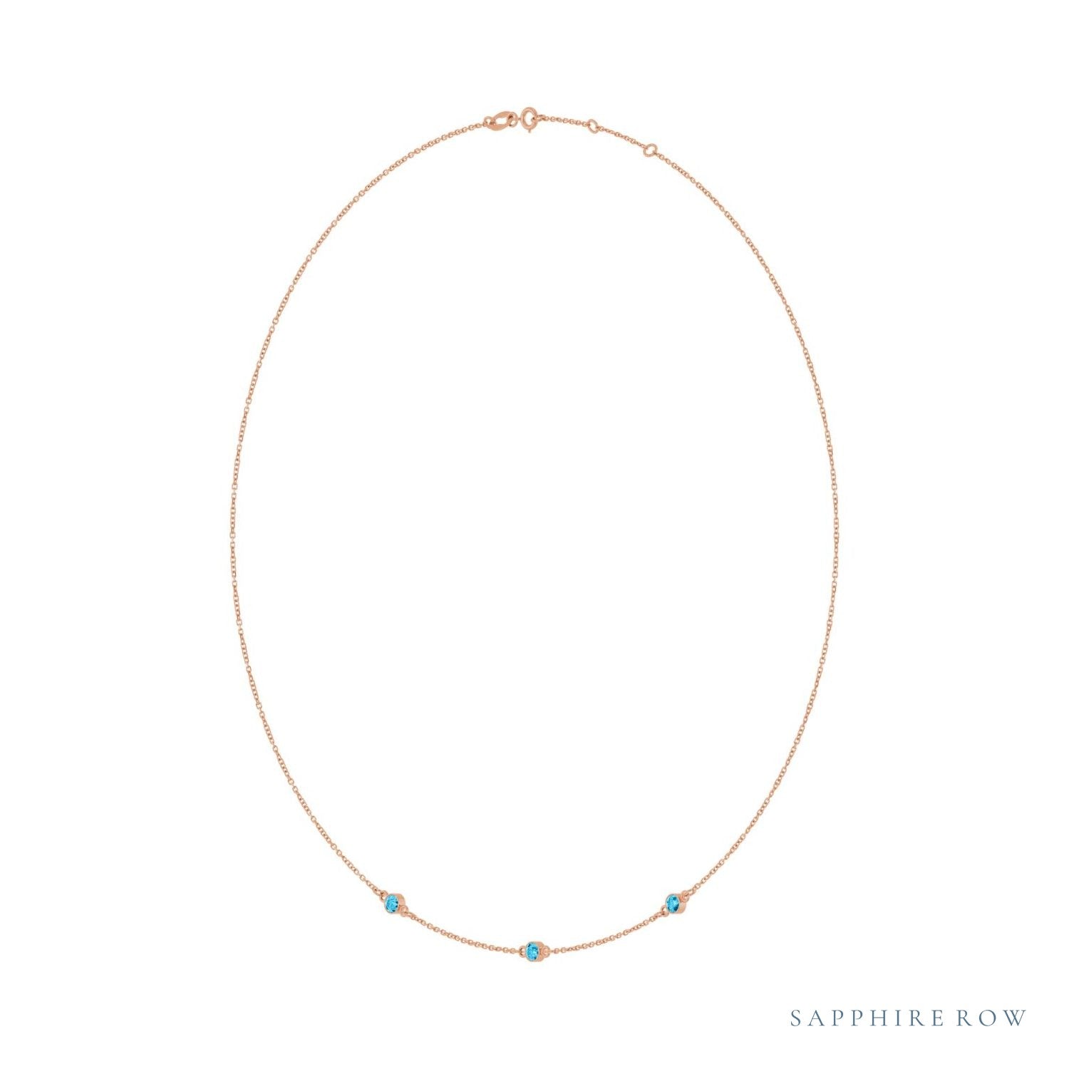 Sapphire Row Natural Gemstone 3-Station Necklace - 14K Rose Gold, Aquamarine (view 2)
