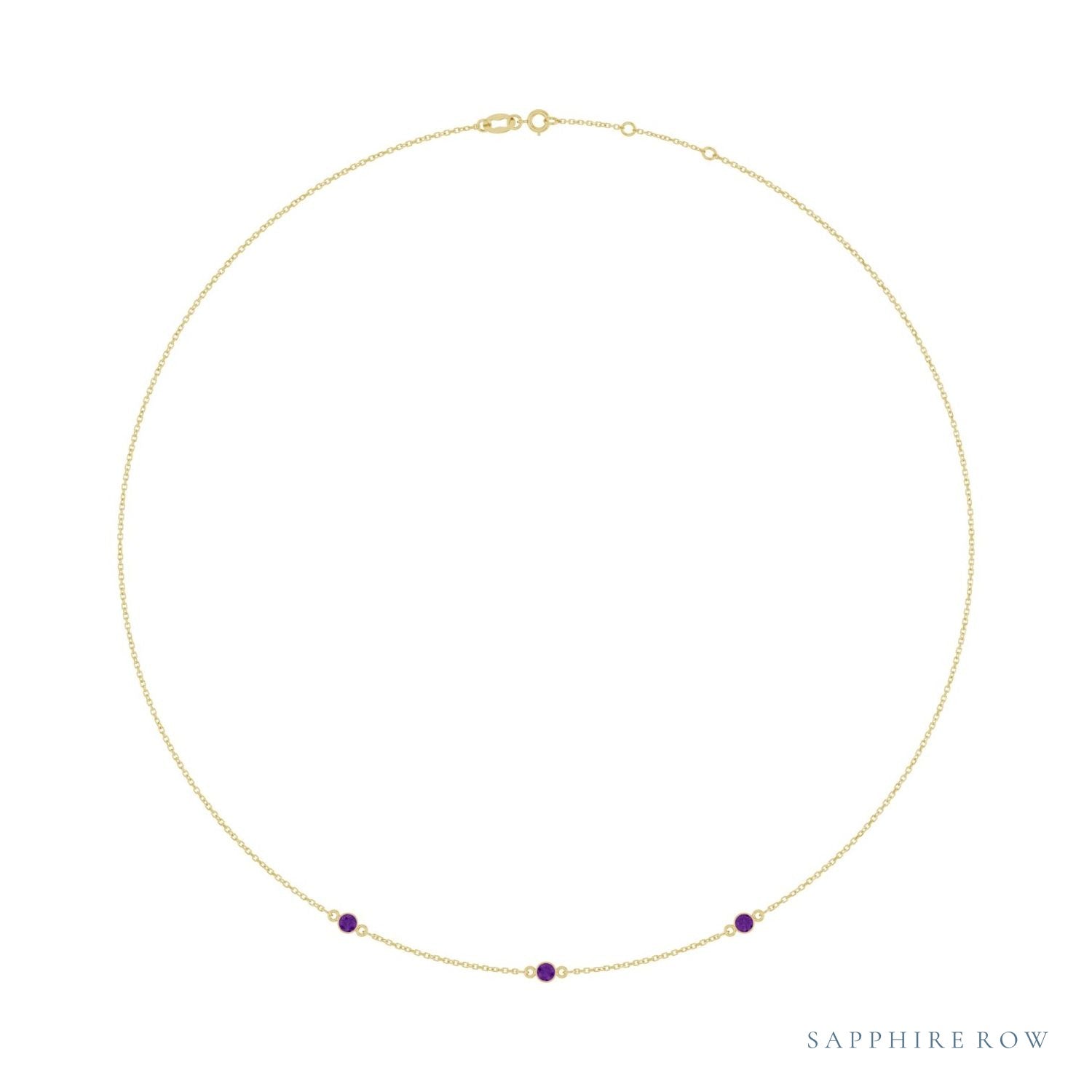 Sapphire Row Natural Gemstone 3-Station Necklace - 14K Yellow Gold, Amethyst