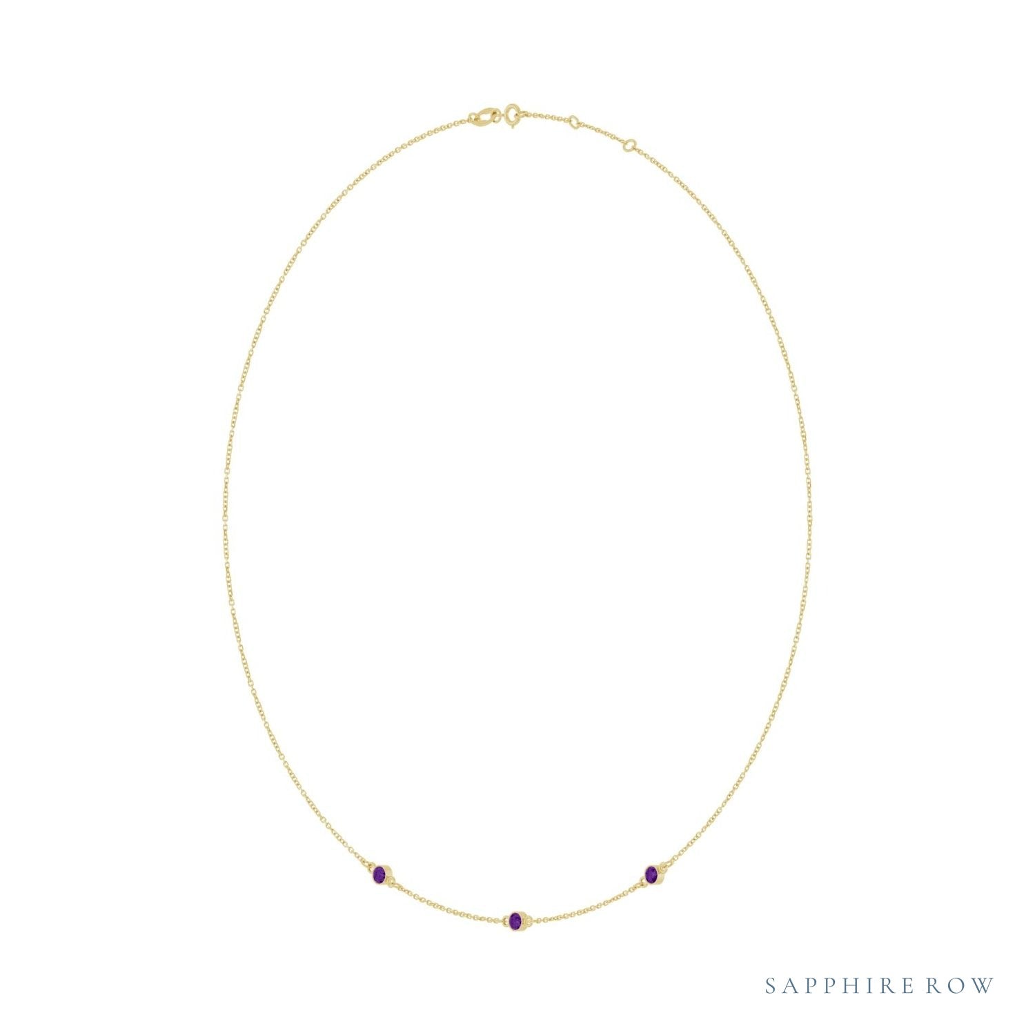 Sapphire Row Natural Gemstone 3-Station Necklace - 14K Yellow Gold, Amethyst (view 2)