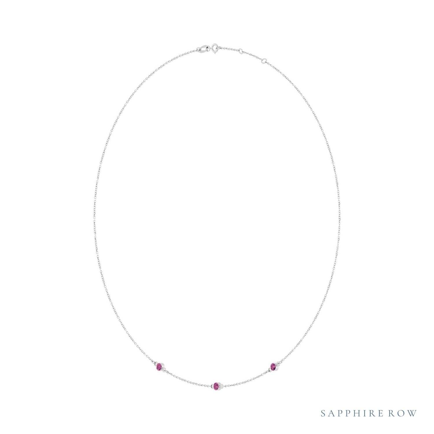 Sapphire Row Natural Gemstone 3-Station Necklace - Platinum, Pink Tourmaline (view 2)