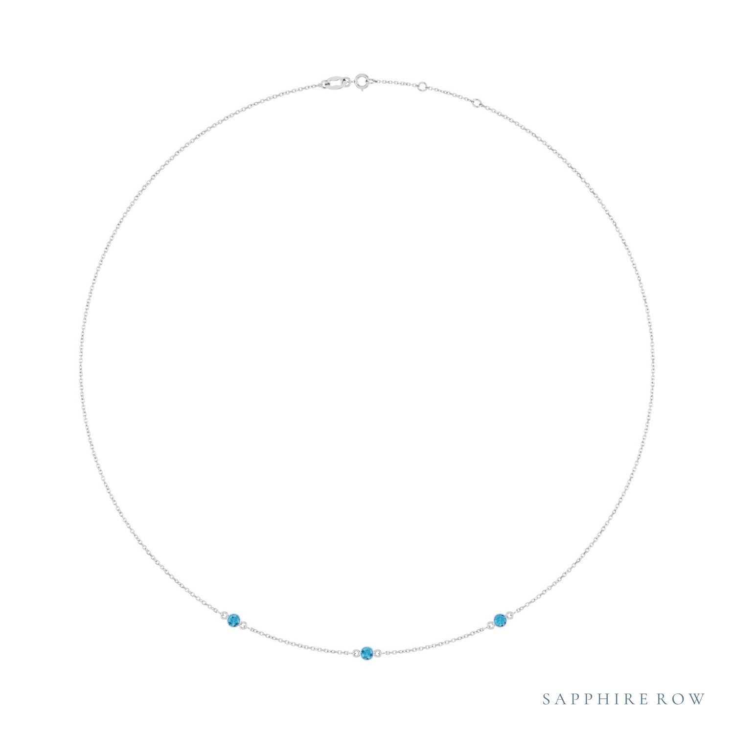 Sapphire Row Natural Gemstone 3-Station Necklace - 10K White Gold, Blue Zircon