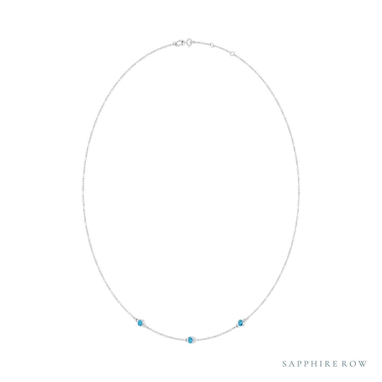 Sapphire Row Natural Gemstone 3-Station Necklace - 10K White Gold, Blue Zircon (view 2)