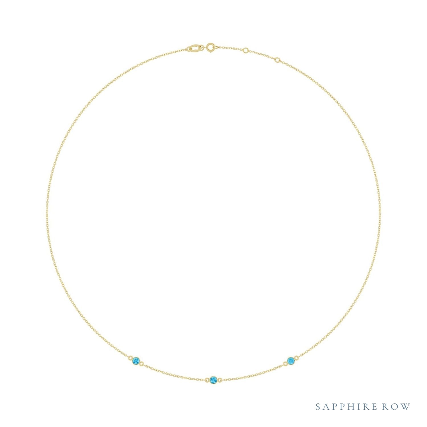 Sapphire Row Natural Gemstone 3-Station Necklace - 14K Yellow Gold, Aquamarine