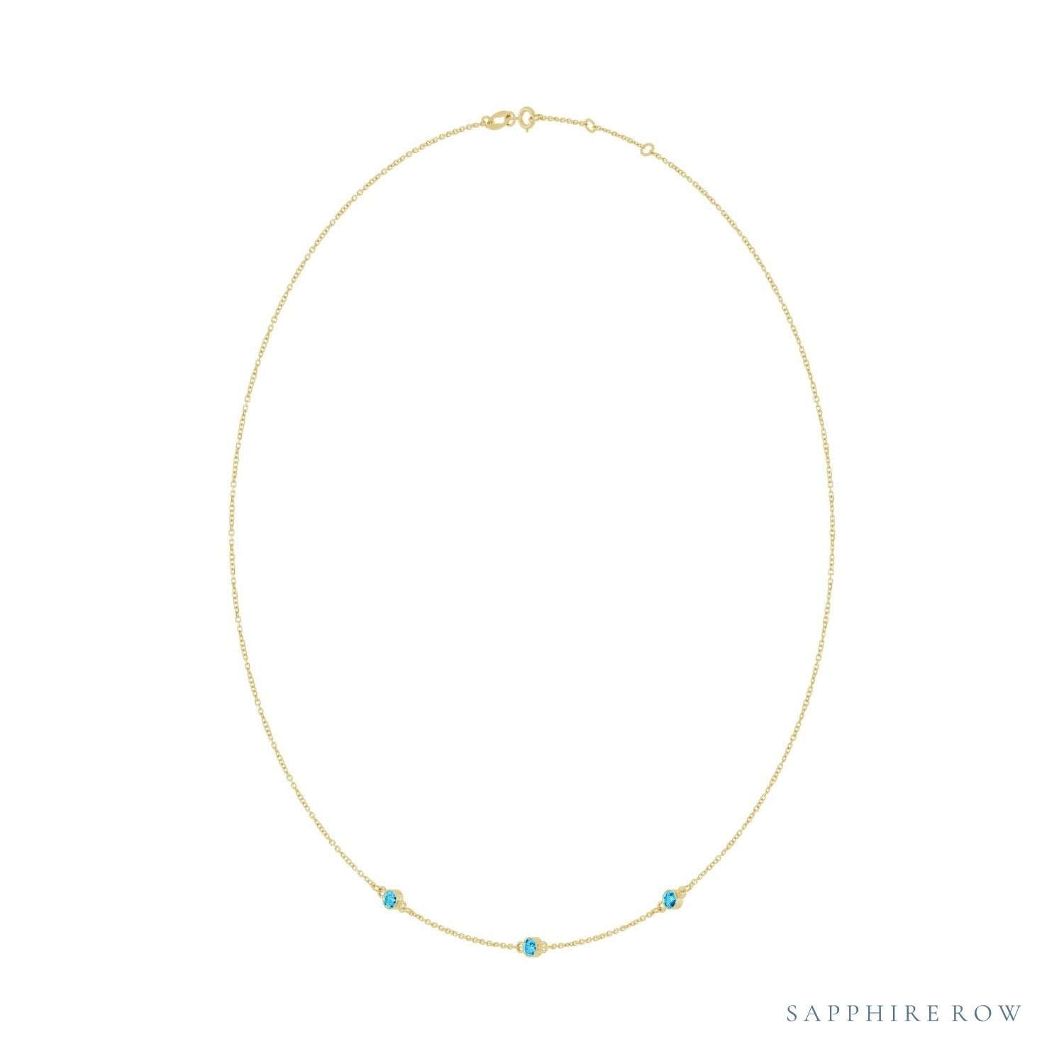 Sapphire Row Natural Gemstone 3-Station Necklace - 14K Yellow Gold, Aquamarine (view 2)