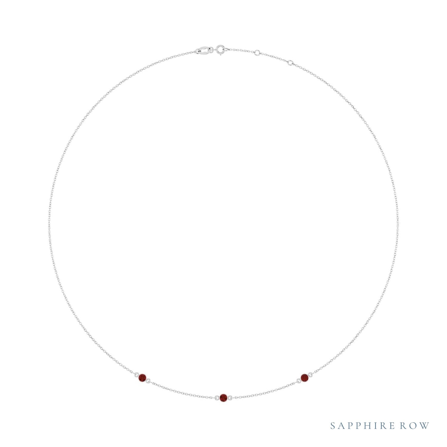 Sapphire Row Natural Gemstone 3-Station Necklace - Platinum, Mozambique Garnet